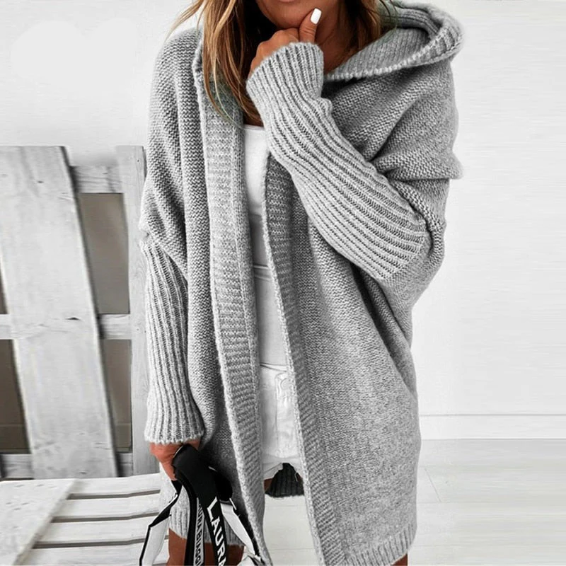 Damen Strickjacke mit Kapuze – Kuscheliger Oversize Cardigan für Herbst und Winter, modisches Freizeit-Outfit - Image 3