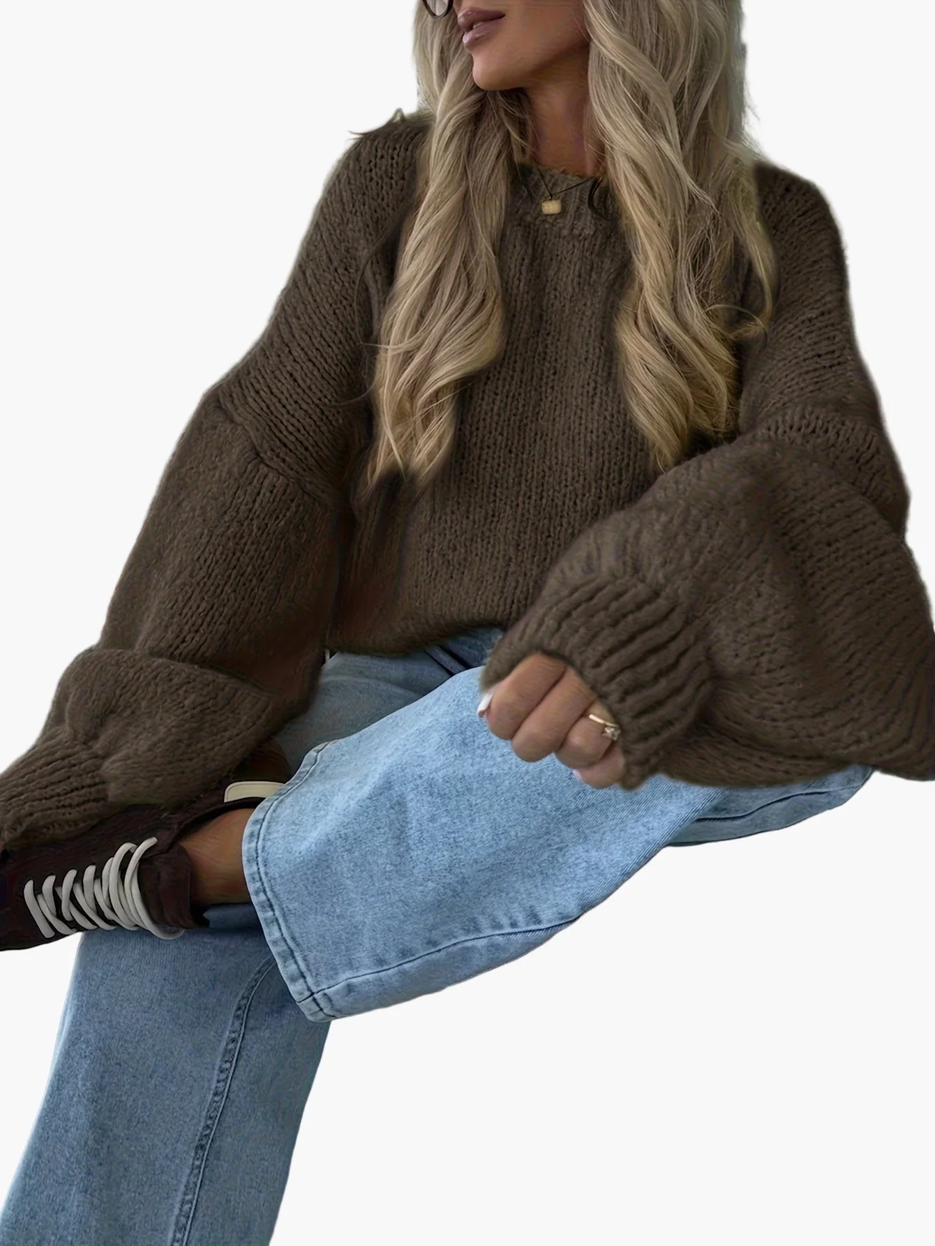 Damen Strickpullover mit Ballonärmeln und lockerem Schnitt – Modischer Freizeitlook für Herbst & Winter - Image 10