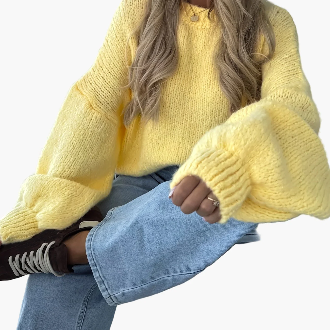 Damen Strickpullover mit Ballonärmeln und lockerem Schnitt – Modischer Freizeitlook für Herbst & Winter - Image 11