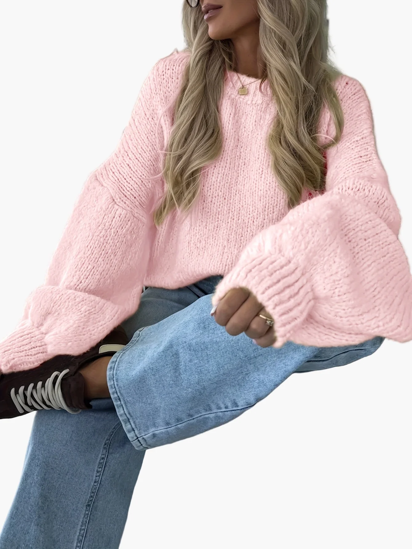 Damen Strickpullover mit Ballonärmeln und lockerem Schnitt – Modischer Freizeitlook für Herbst & Winter - Image 6