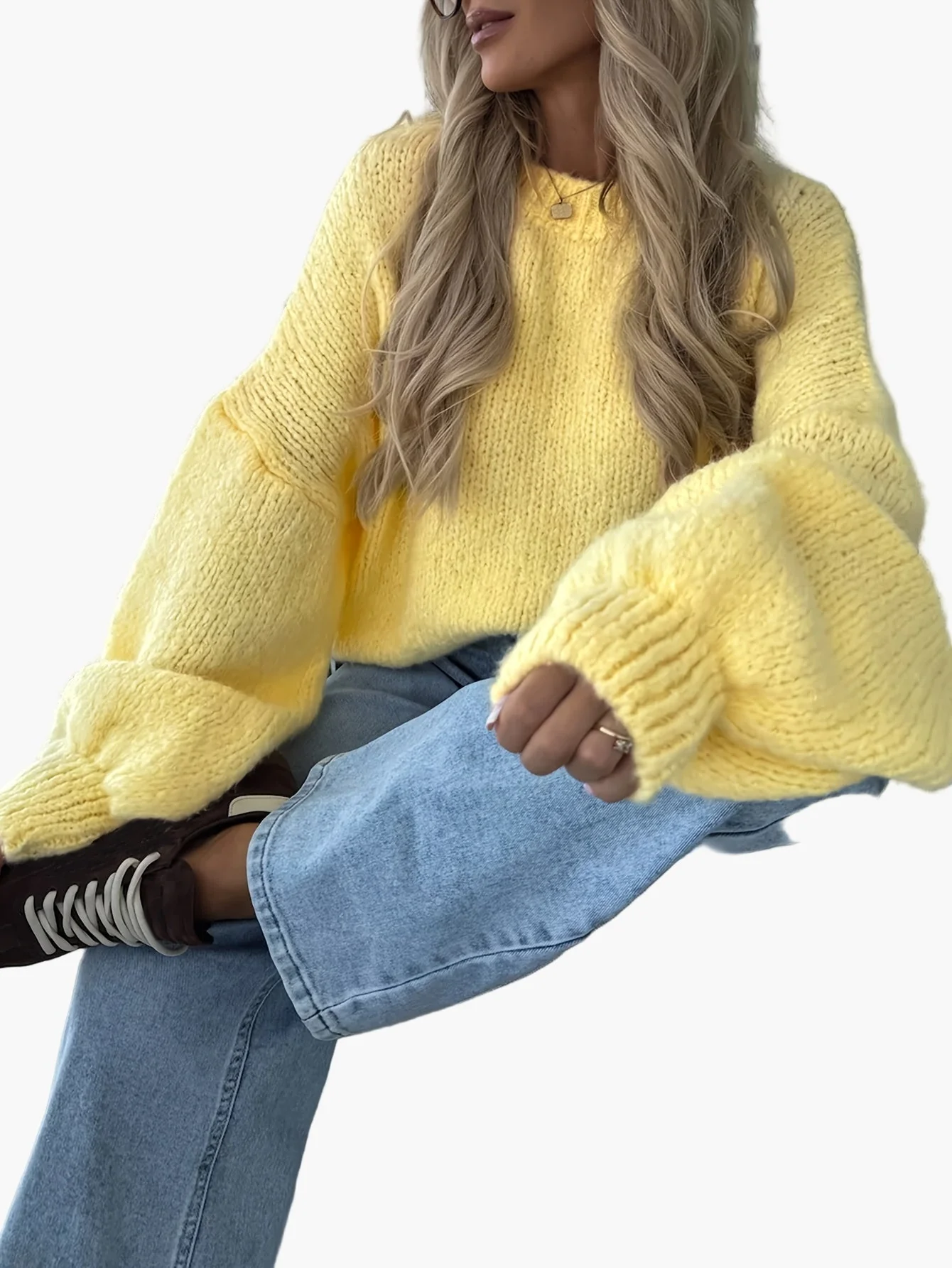Damen Strickpullover mit Ballonärmeln und lockerem Schnitt – Modischer Freizeitlook für Herbst & Winter - Image 8