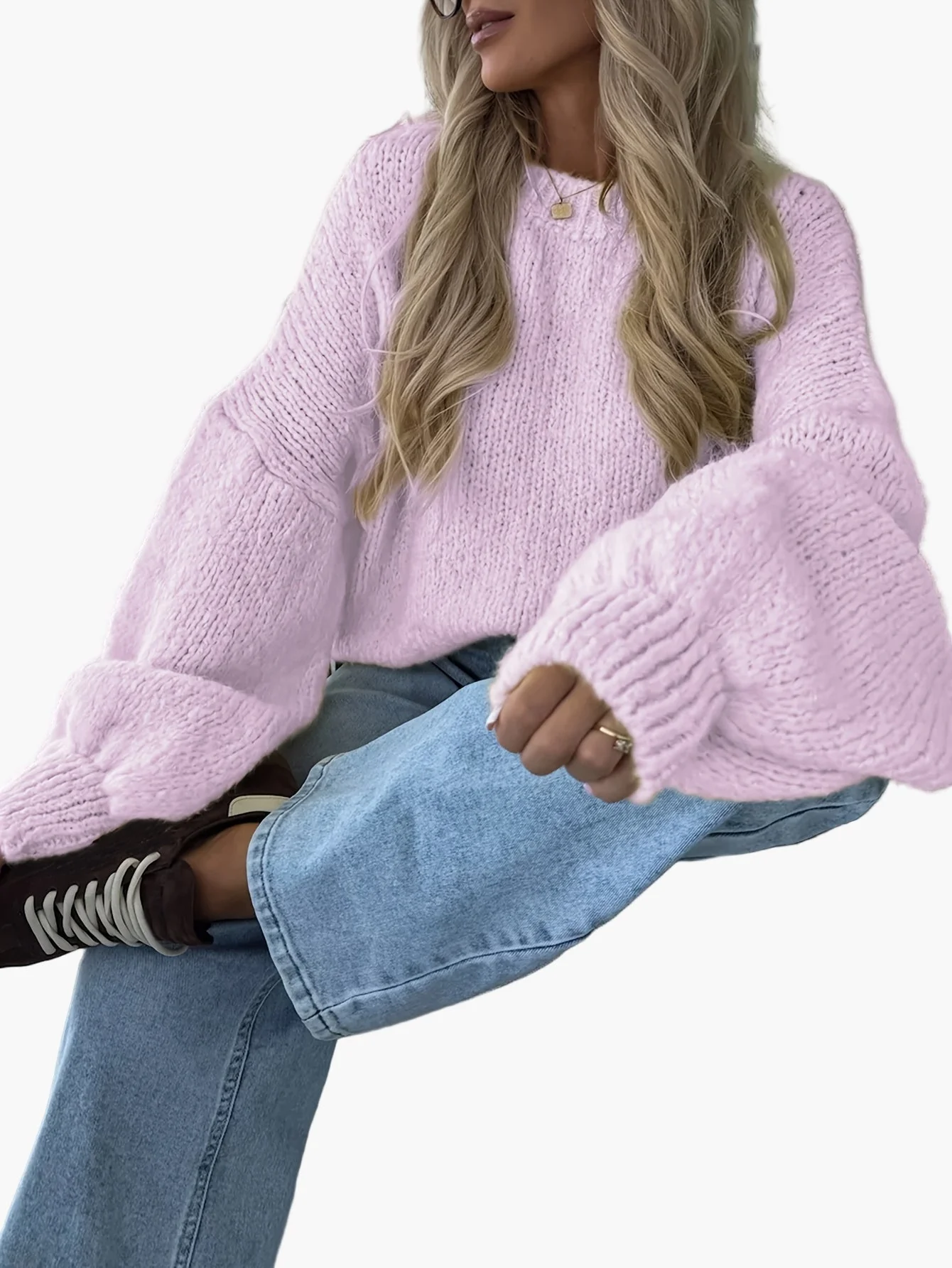Damen Strickpullover mit Ballonärmeln und lockerem Schnitt – Modischer Freizeitlook für Herbst & Winter - Image 9