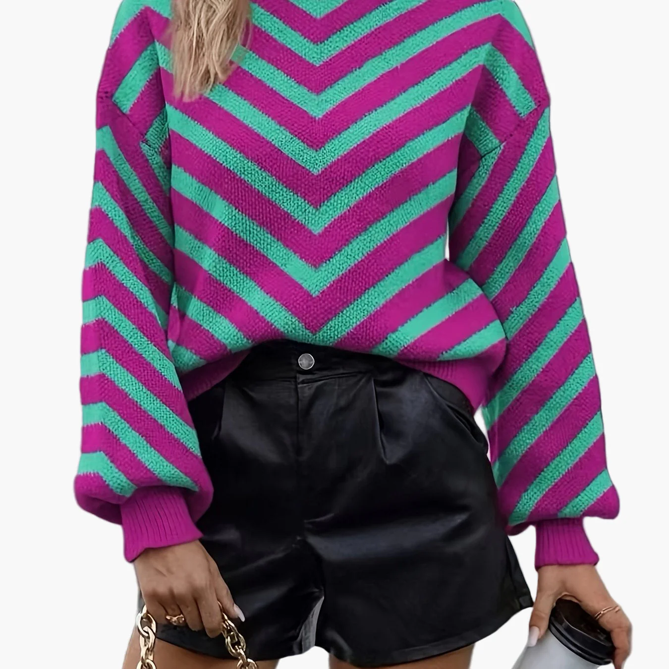 Damen Strickpullover mit Chevron-Muster und modernem Oversize-Look – Perfekt für Herbst und Winter - Image 10