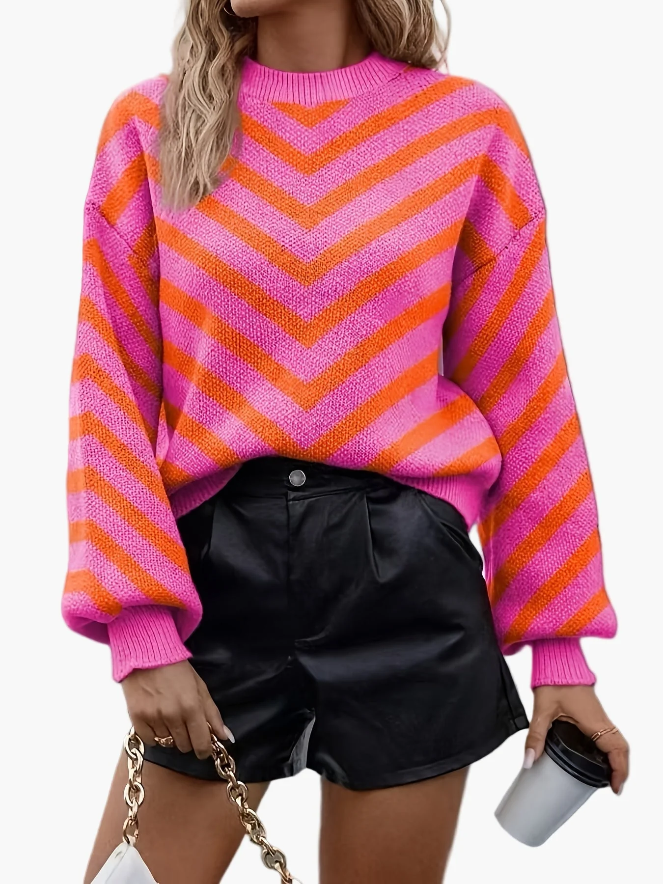 Damen Strickpullover mit Chevron-Muster und modernem Oversize-Look – Perfekt für Herbst und Winter - Image 5