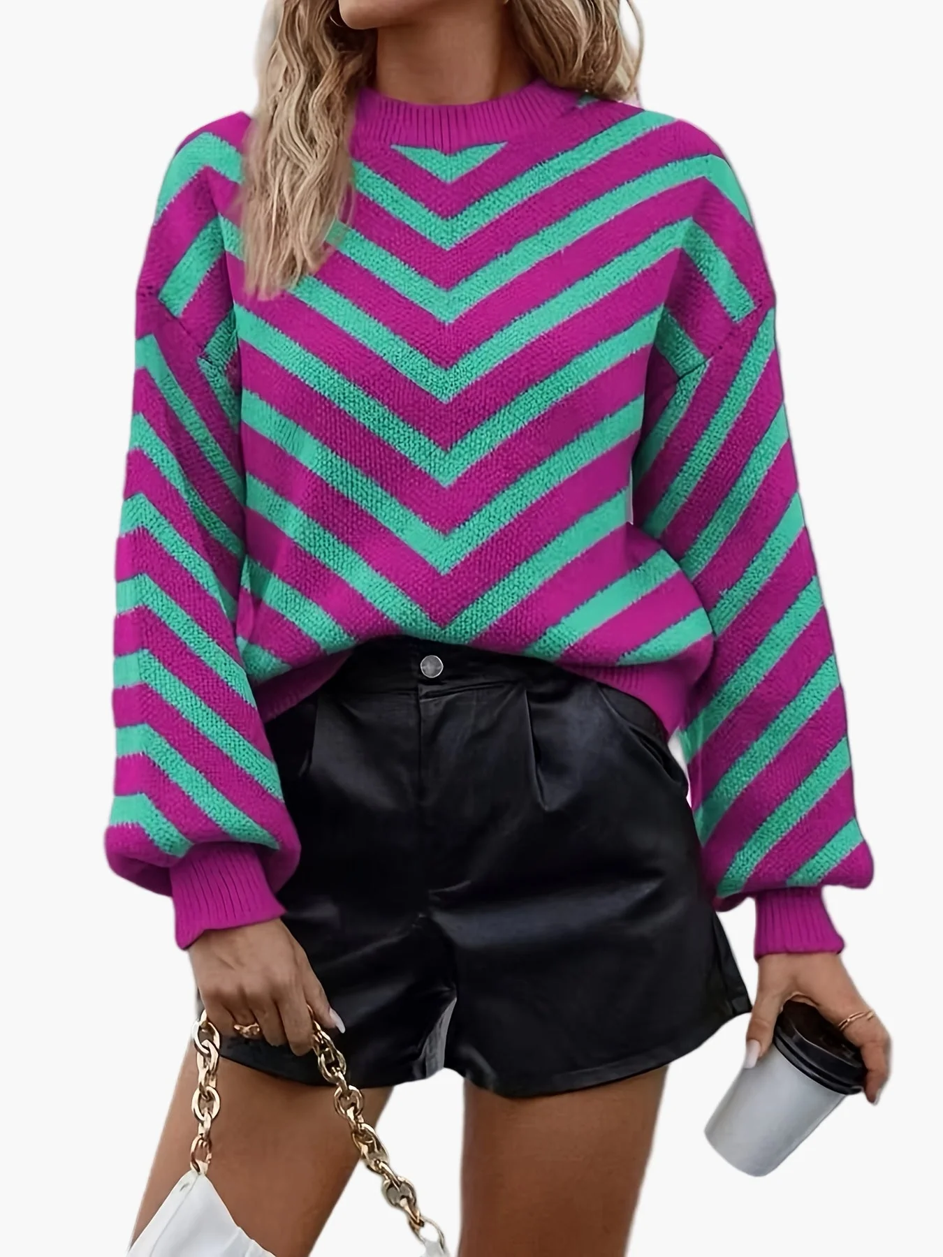 Damen Strickpullover mit Chevron-Muster und modernem Oversize-Look – Perfekt für Herbst und Winter - Image 7