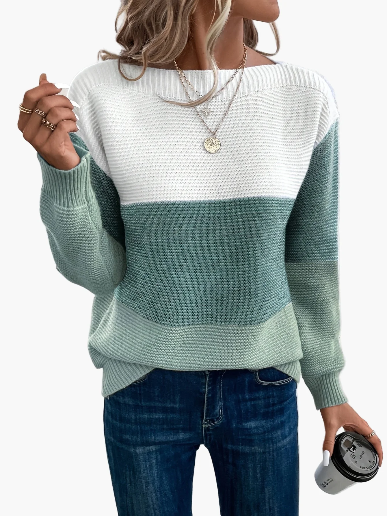 Damen Strickpullover im Colorblock-Design – Lässiger Herbst/Winter Freizeitlook