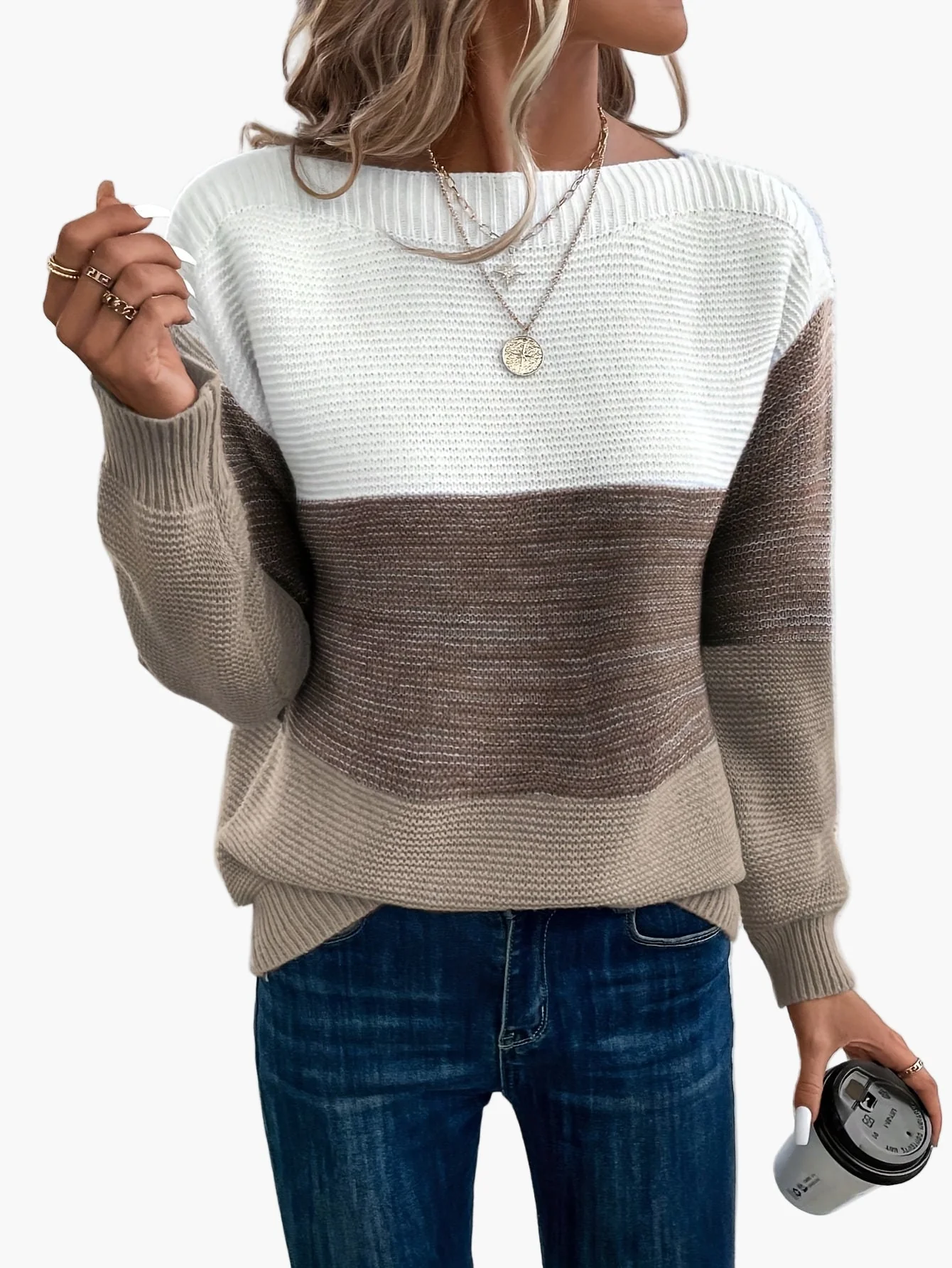 Damen Strickpullover im Colorblock-Design – Lässiger Herbst/Winter Freizeitlook - Image 3