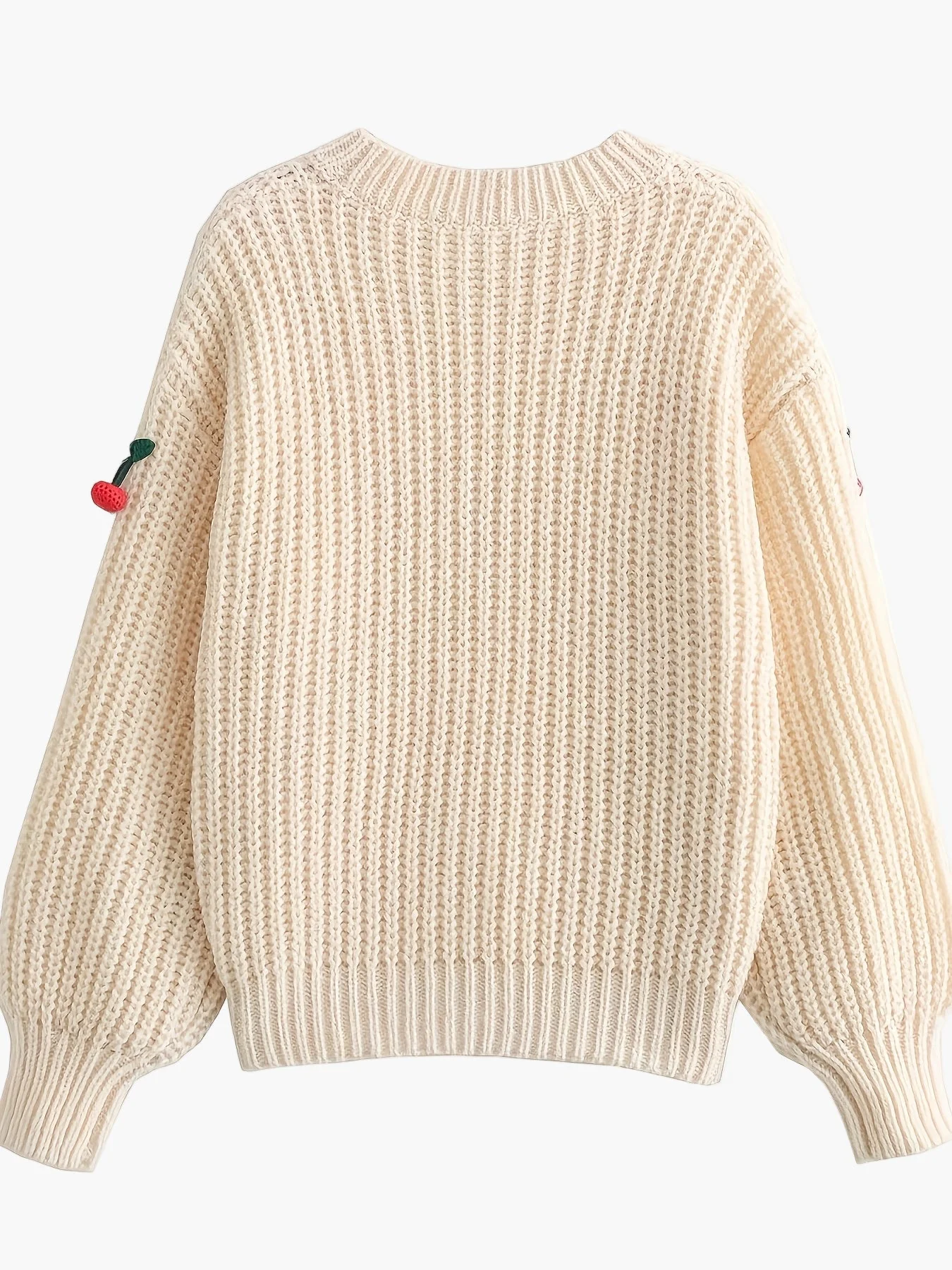Damen Strickpullover mit Kirschen-Stickerei und Ballonärmeln – Verspielter Herbst/Winter Casual Look - Image 5