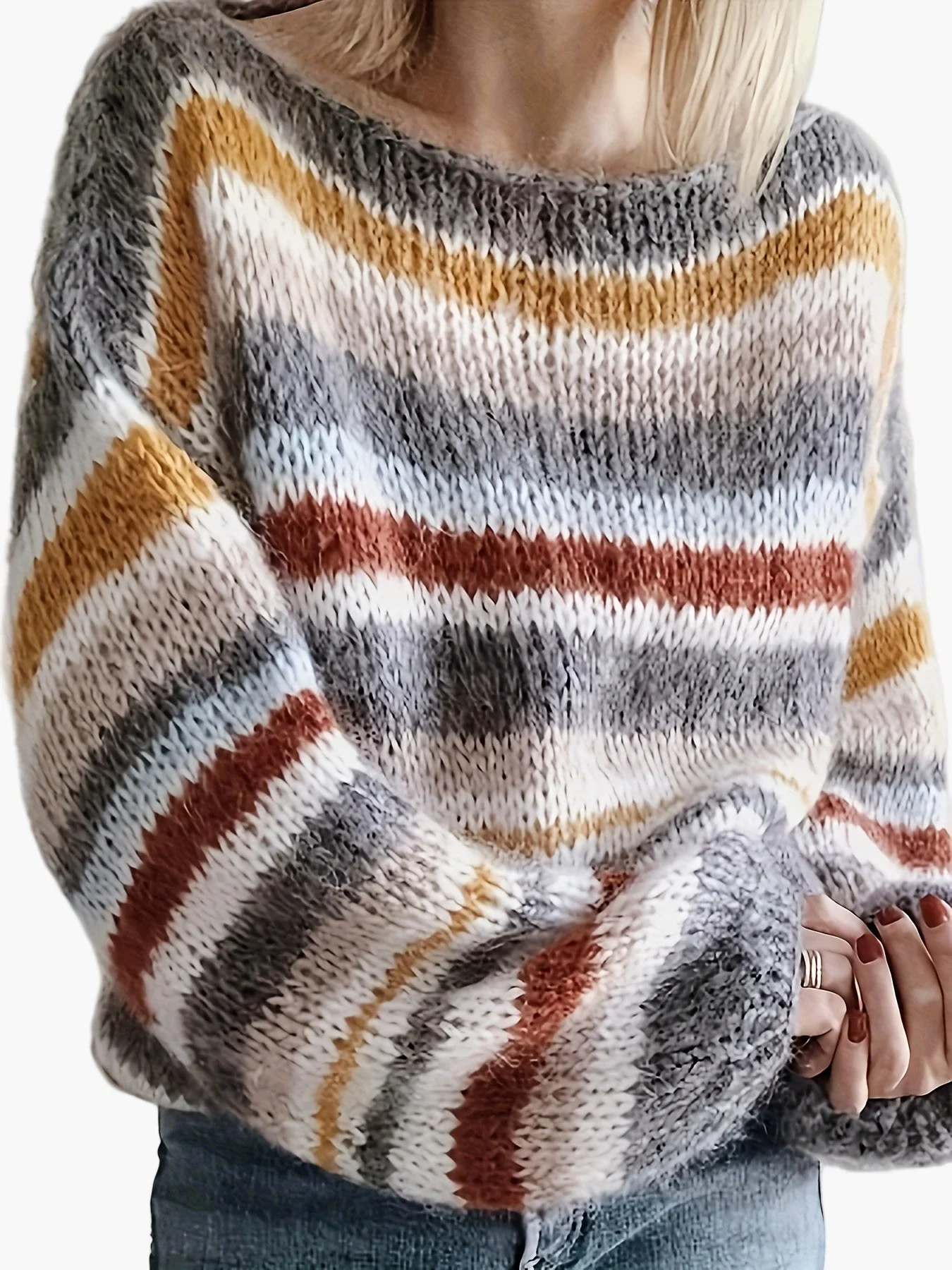 Damen Strickpullover im lässigen Oversize-Stil mit Streifen – Perfekt für Herbst und Winter - Image 2