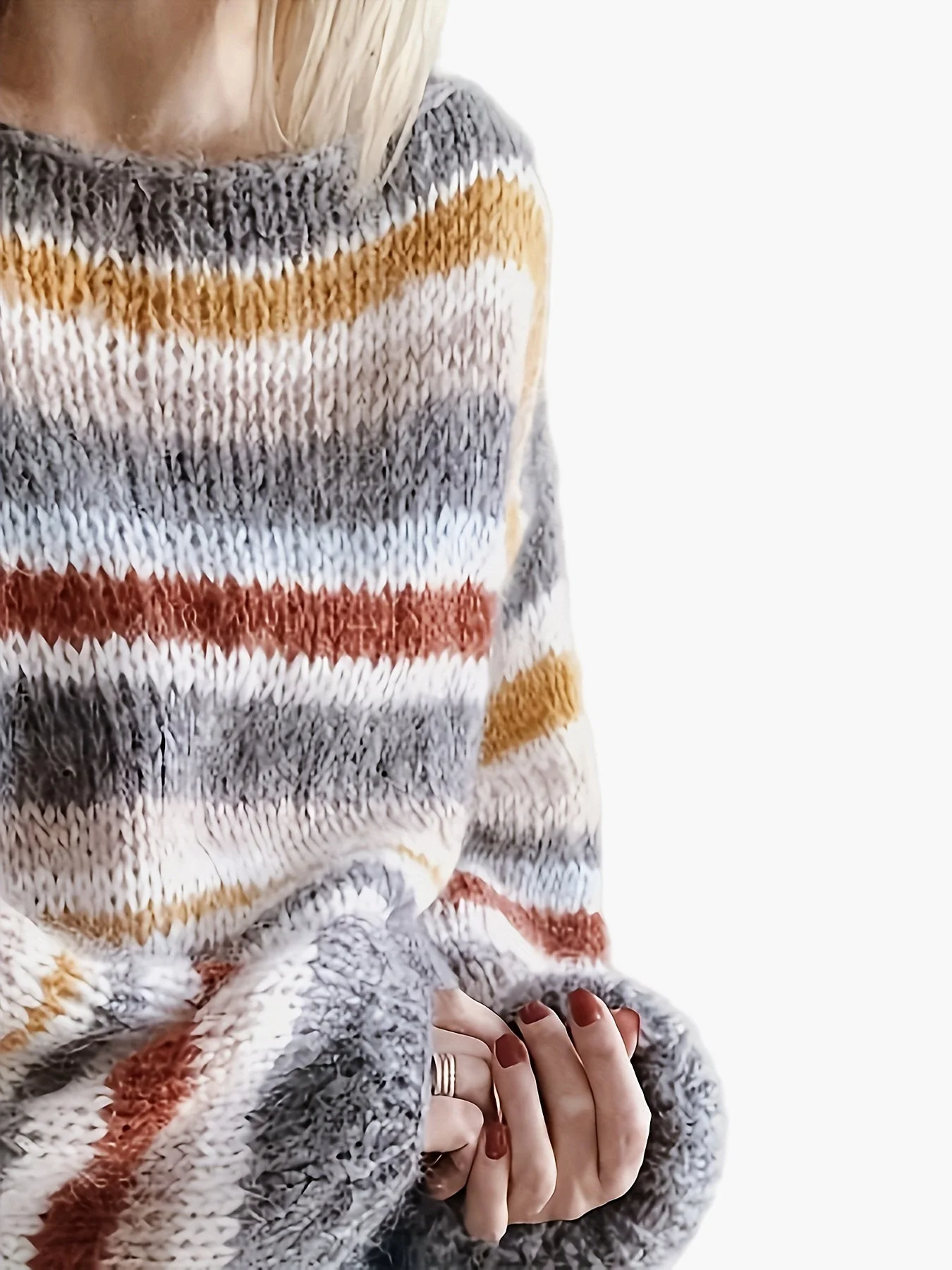Damen Strickpullover im lässigen Oversize-Stil mit Streifen – Perfekt für Herbst und Winter - Image 3