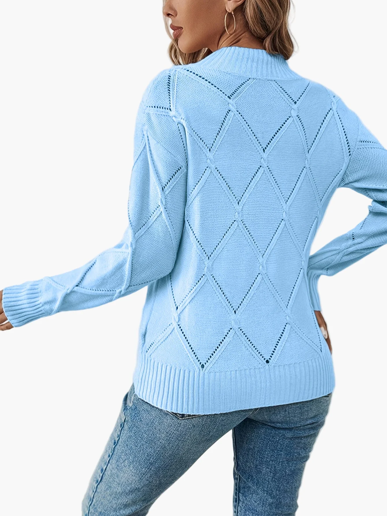 Damen Strickpullover mit geometrischem Muster, eleganter Alltags-Look - Image 6