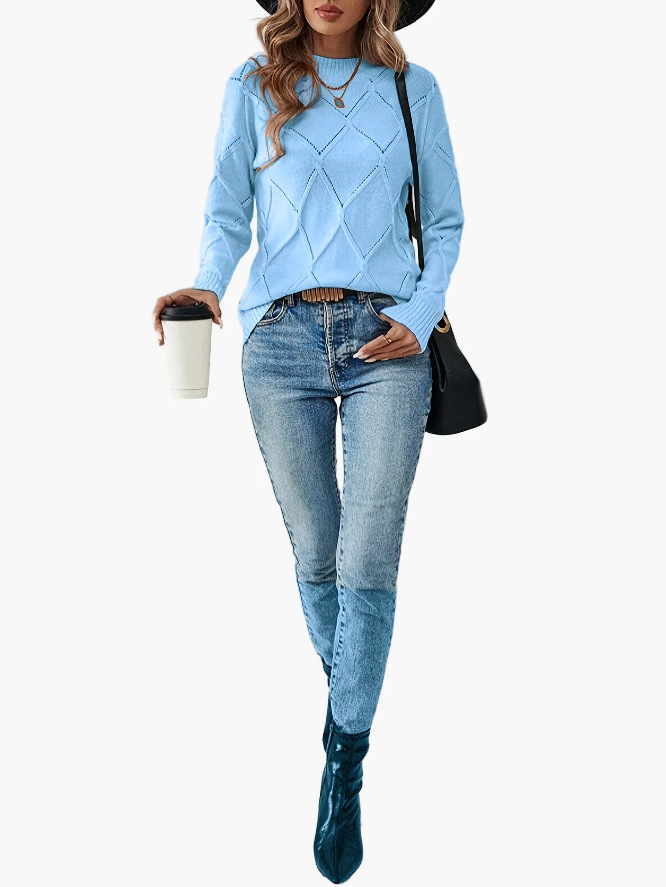 Damen Strickpullover mit geometrischem Muster, eleganter Alltags-Look - Image 7