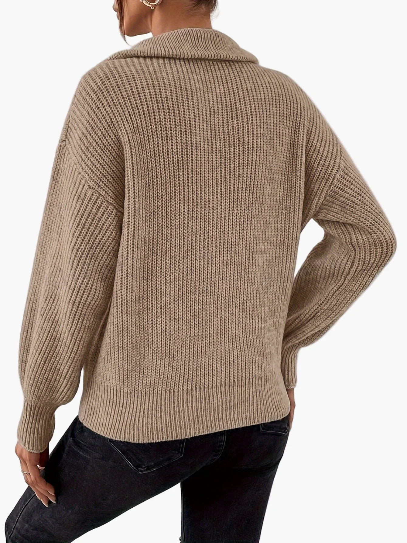 Damen Strickpullover mit Reißverschluss und Ballonärmeln – Eleganter Freizeit-Look - Image 5