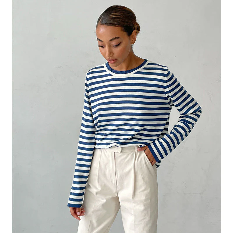 Damen Strickpullover mit Streifen – Lässiger Alltags-Sweater, zeitloser Stil, ideal für Büro & Freizeit - Image 16