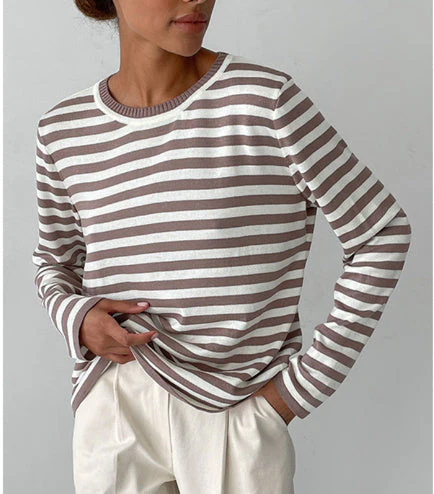 Damen Strickpullover mit Streifen – Lässiger Alltags-Sweater, zeitloser Stil, ideal für Büro & Freizeit - Image 17