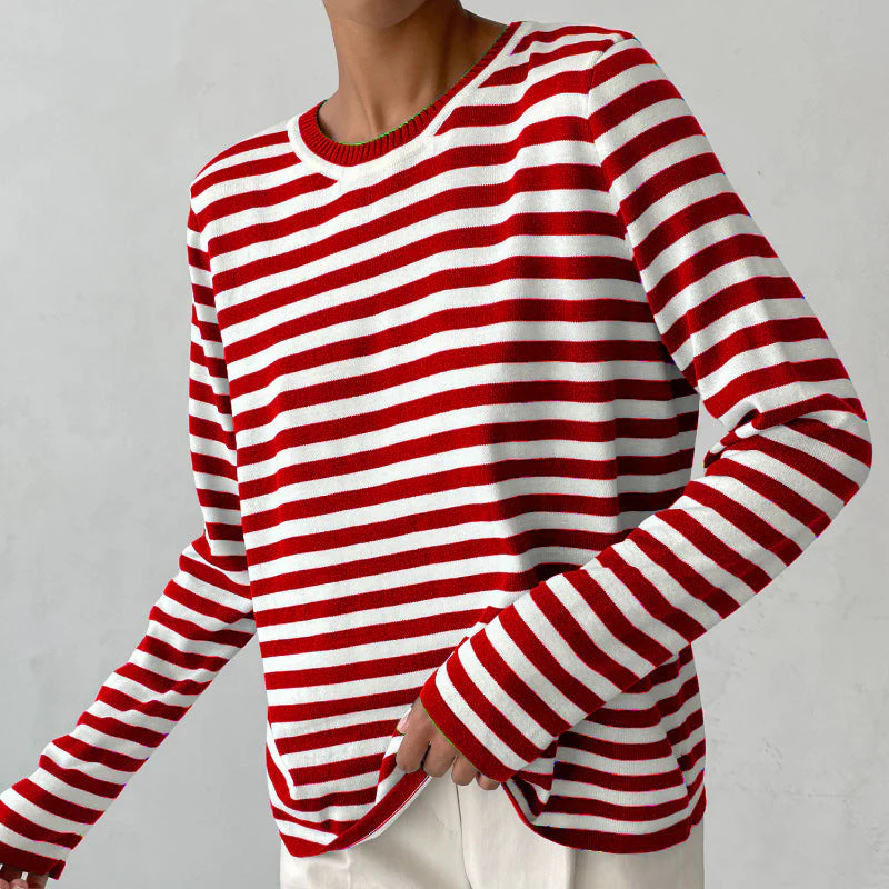 Damen Strickpullover mit Streifen – Lässiger Alltags-Sweater, zeitloser Stil, ideal für Büro & Freizeit - Image 5