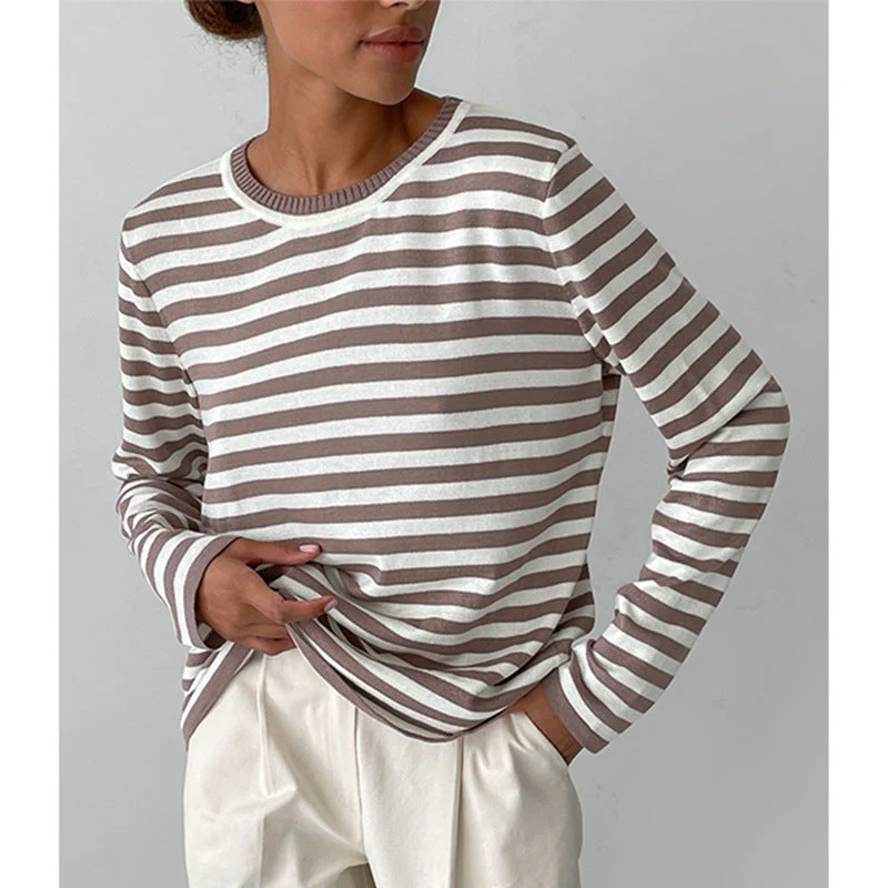 Damen Strickpullover mit Streifen – Lässiger Alltags-Sweater, zeitloser Stil, ideal für Büro & Freizeit - Image 6