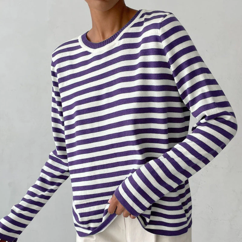 Damen Strickpullover mit Streifen – Lässiger Alltags-Sweater, zeitloser Stil, ideal für Büro & Freizeit - Image 8