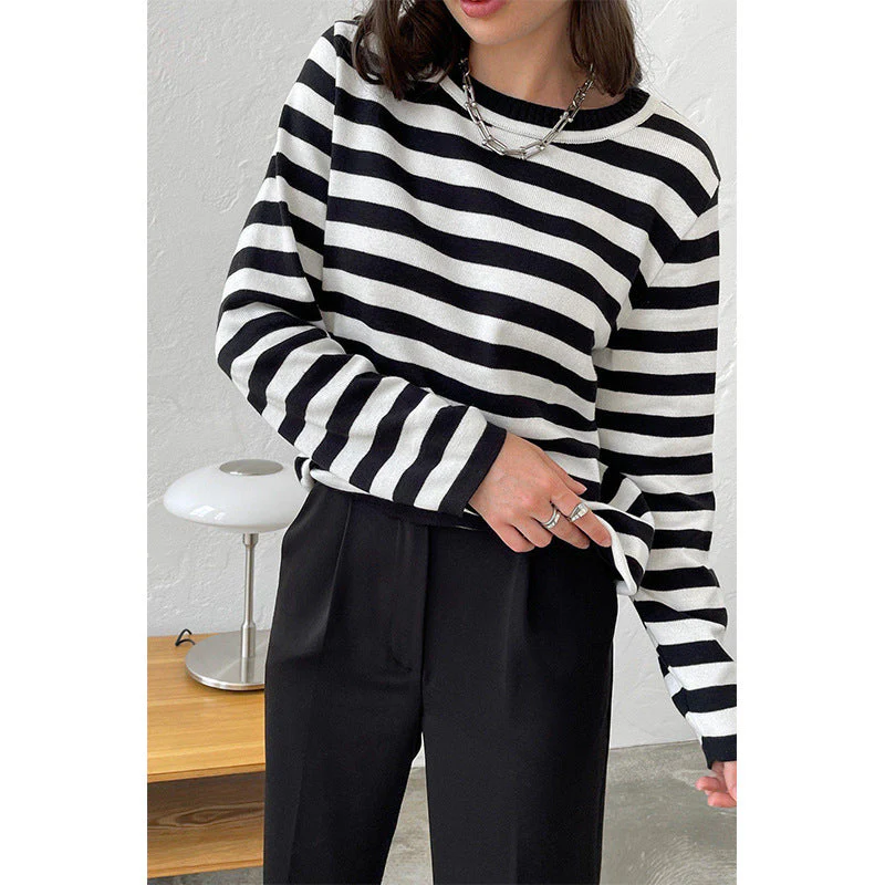 Damen Strickpullover mit Streifen – Lässiger Alltags-Sweater, zeitloser Stil, ideal für Büro & Freizeit - Image 9