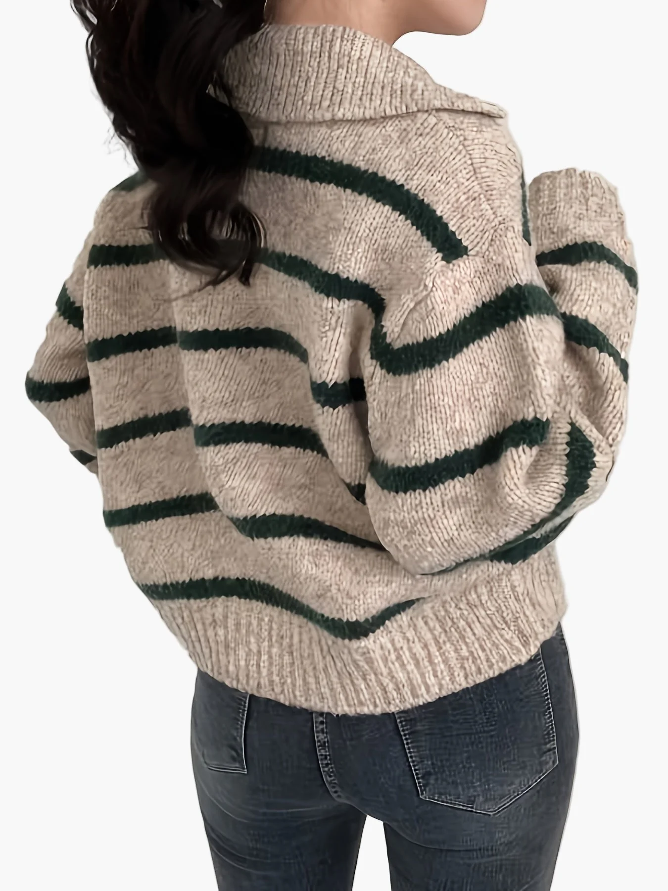 Damen Strickpullover mit Streifenmuster und Polokragen – Eleganter Herbst/Winter Freizeit-Look - Image 3
