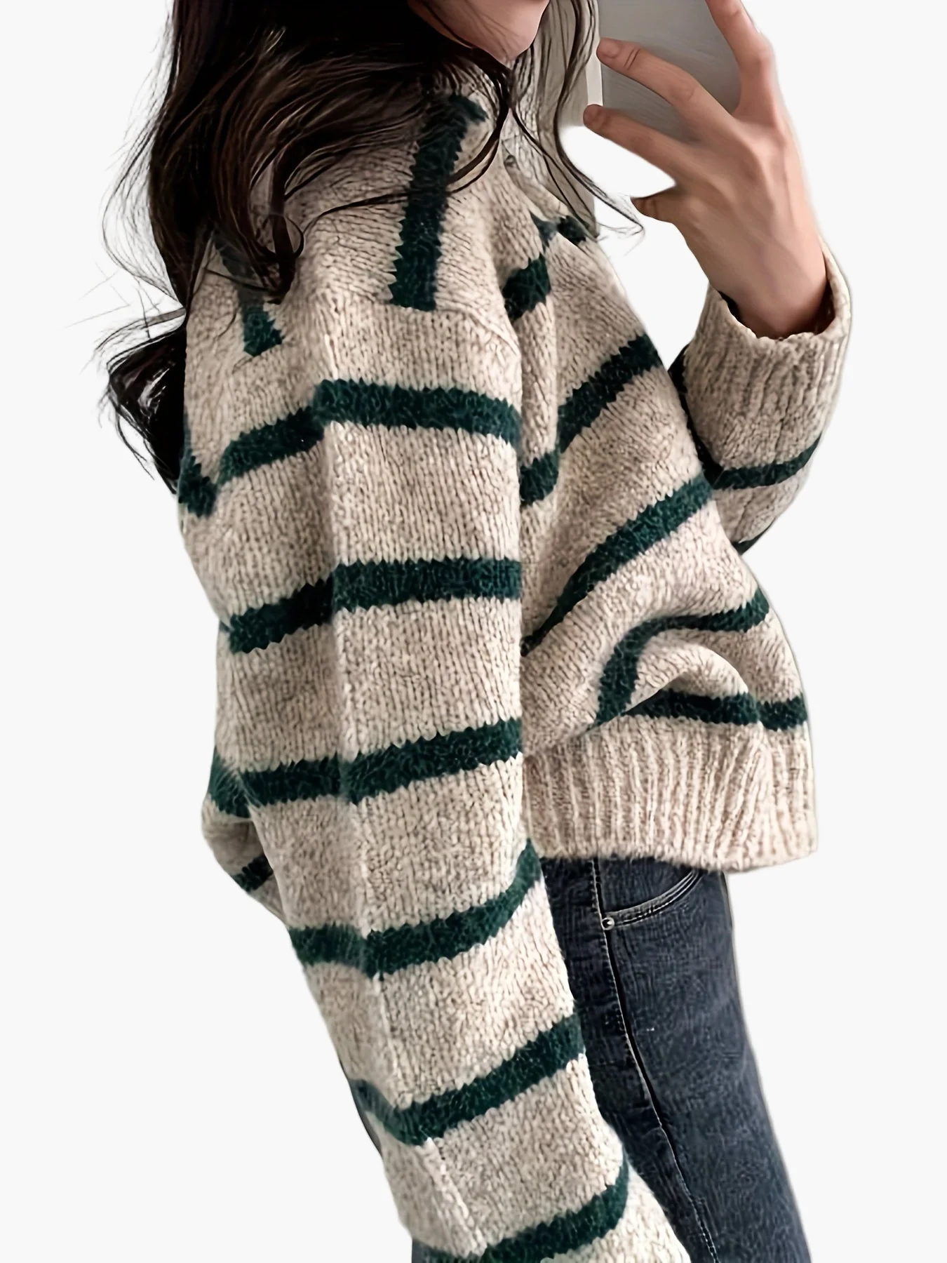 Damen Strickpullover mit Streifenmuster und Polokragen – Eleganter Herbst/Winter Freizeit-Look - Image 5