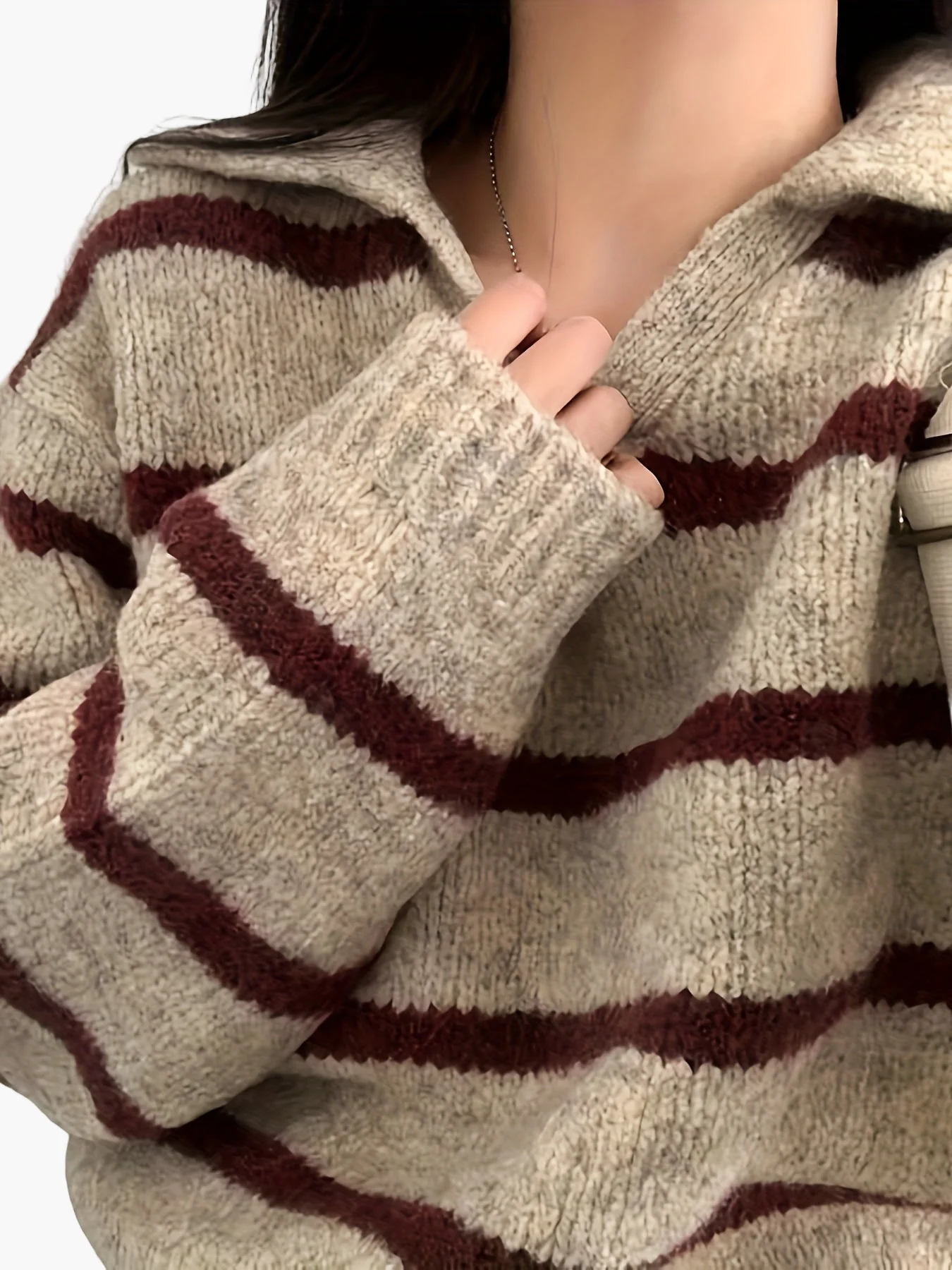 Damen Strickpullover mit Streifenmuster und Polokragen – Eleganter Herbst/Winter Freizeit-Look - Image 8