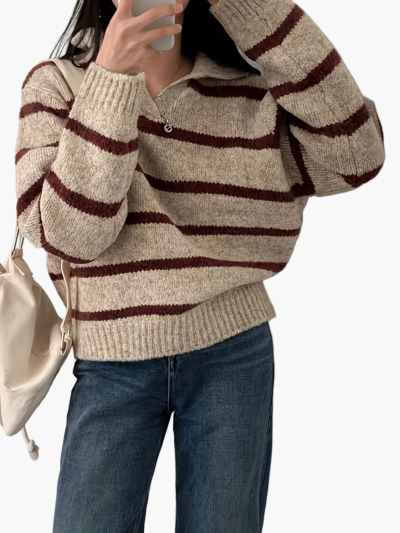 Damen Strickpullover mit Streifenmuster und Polokragen – Eleganter Herbst/Winter Freizeit-Look - Image 9