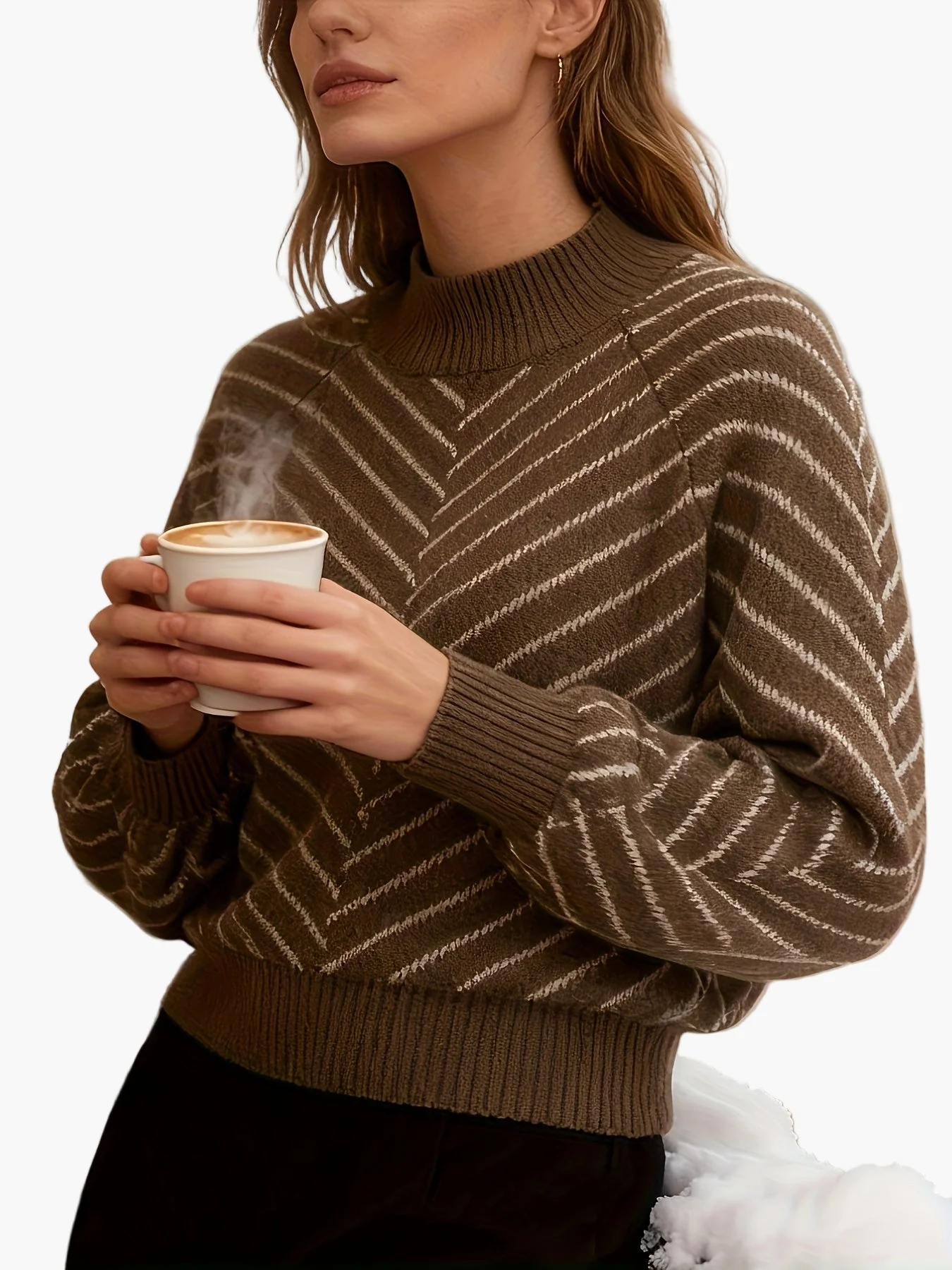 Damen Strickpullover mit Streifenmuster und Stehkragen – Eleganter Herbst/Winter Pullover - Image 2
