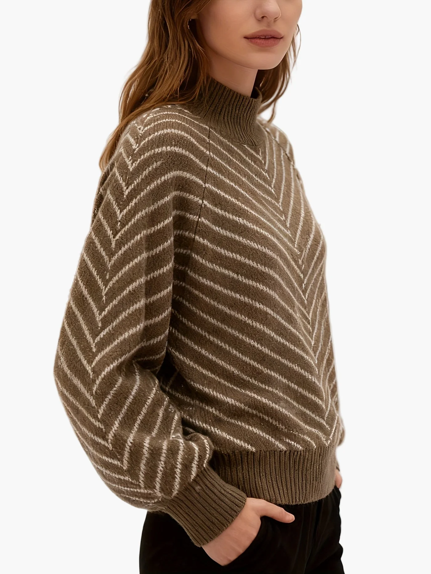 Damen Strickpullover mit Streifenmuster und Stehkragen – Eleganter Herbst/Winter Pullover - Image 3