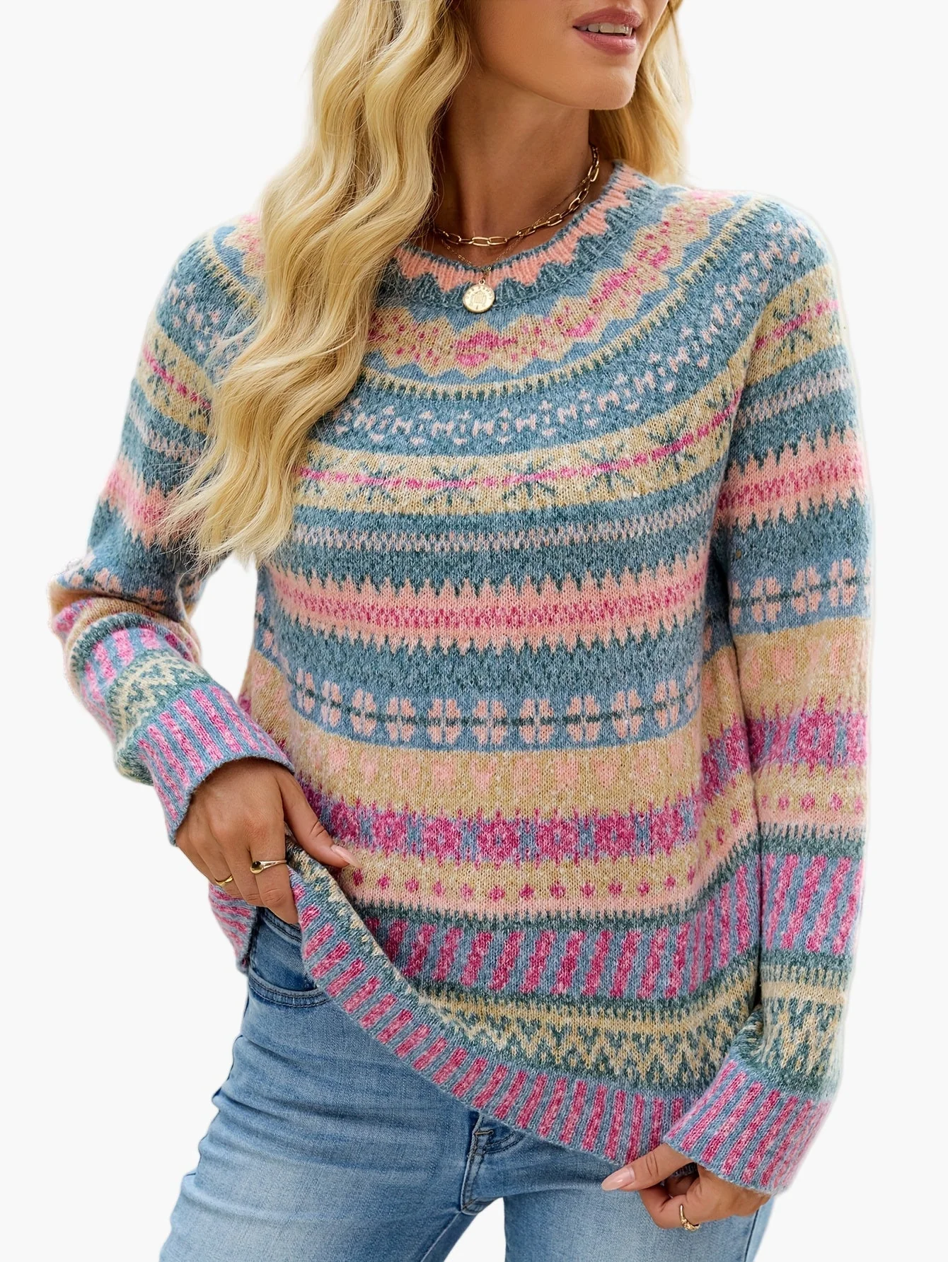 Damen Strickpullover im Norwegerstil – Eleganter Winterpullover mit Muster für Alltag und Freizeit - Image 10