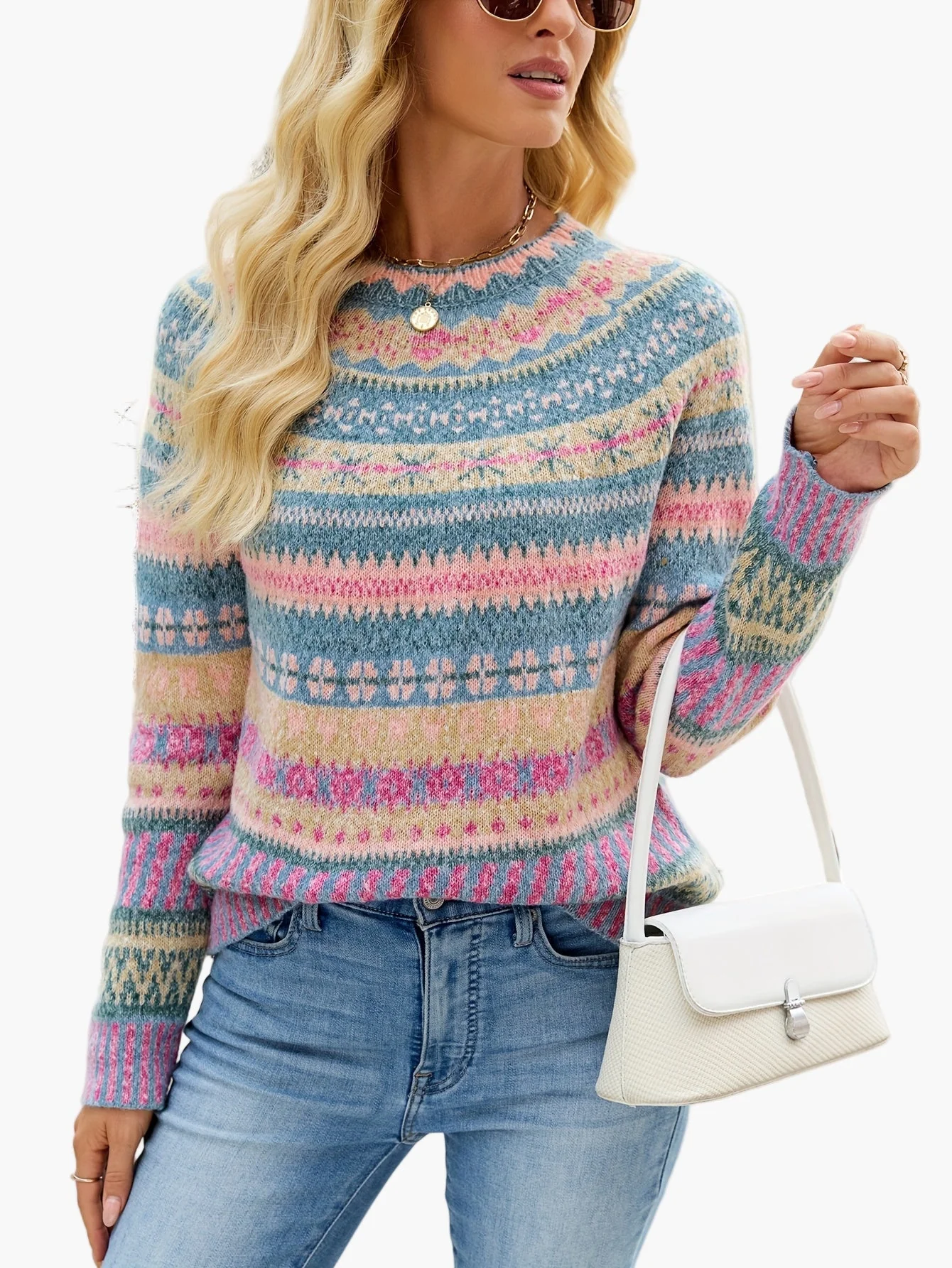 Damen Strickpullover im Norwegerstil – Eleganter Winterpullover mit Muster für Alltag und Freizeit - Image 2