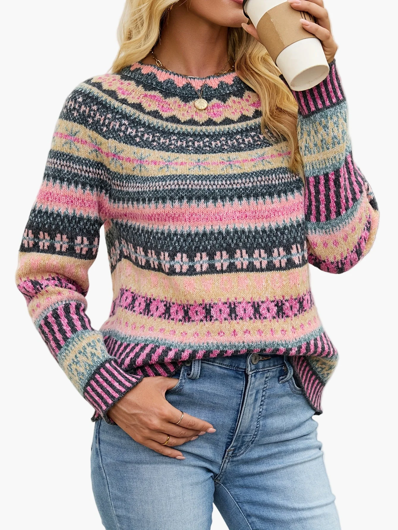 Damen Strickpullover im Norwegerstil – Eleganter Winterpullover mit Muster für Alltag und Freizeit - Image 5