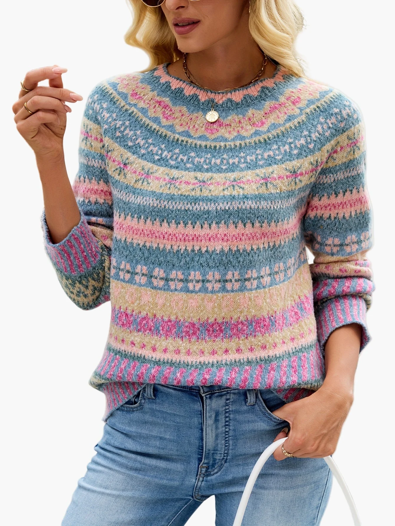 Damen Strickpullover im Norwegerstil – Eleganter Winterpullover mit Muster für Alltag und Freizeit - Image 6