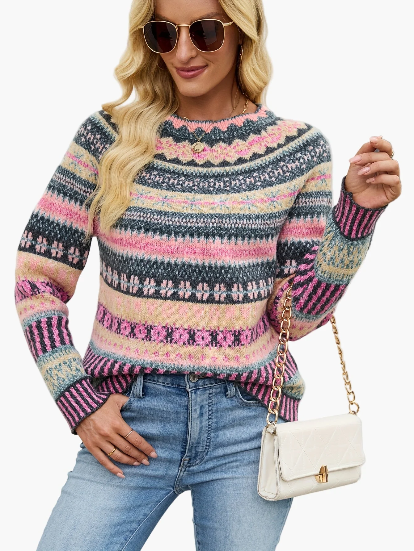 Damen Strickpullover im Norwegerstil – Eleganter Winterpullover mit Muster für Alltag und Freizeit - Image 7