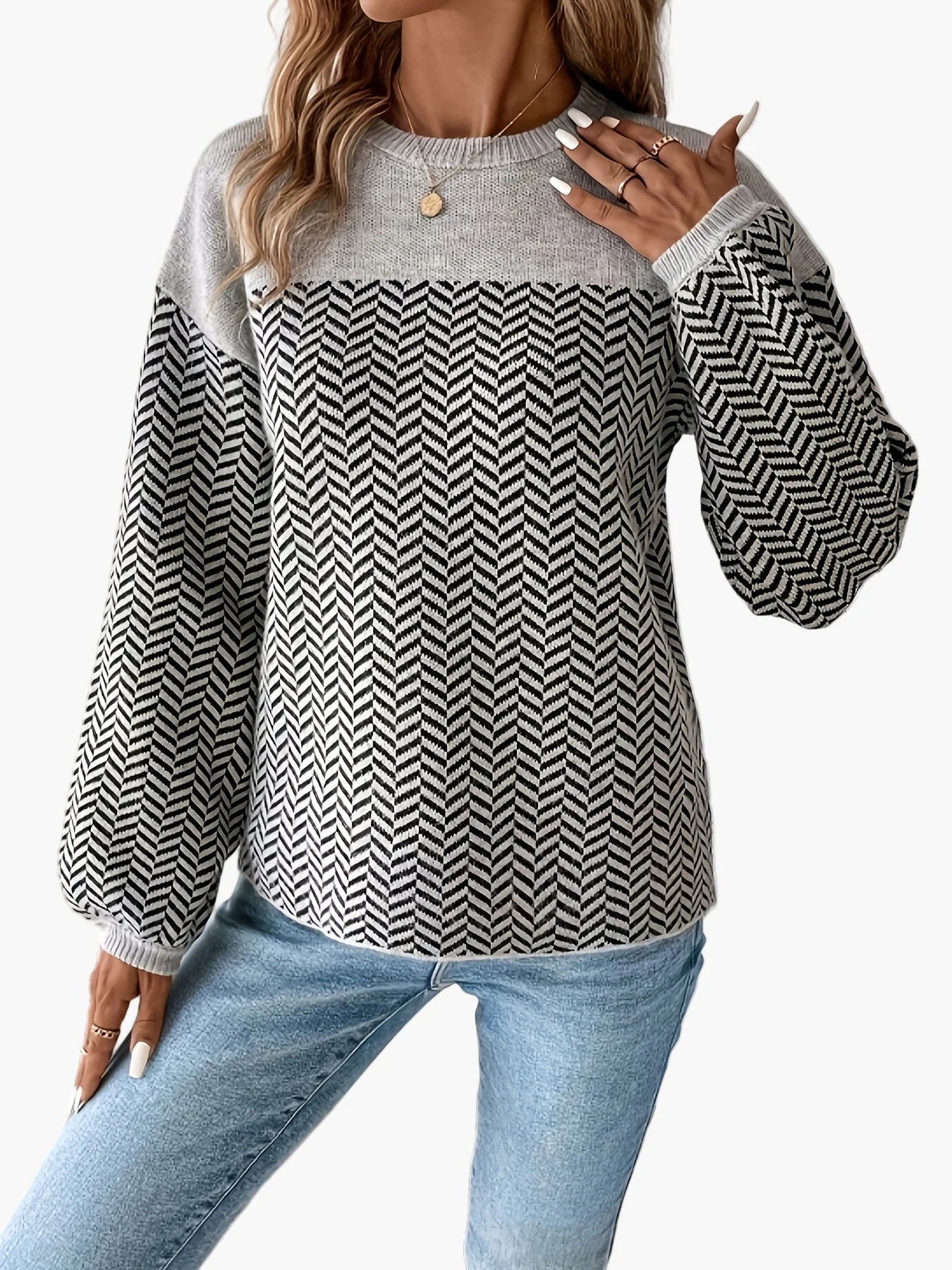 Damen Strickpullover mit Pfeilmuster, lässig, perfekt für Herbst und Winter - Image 4