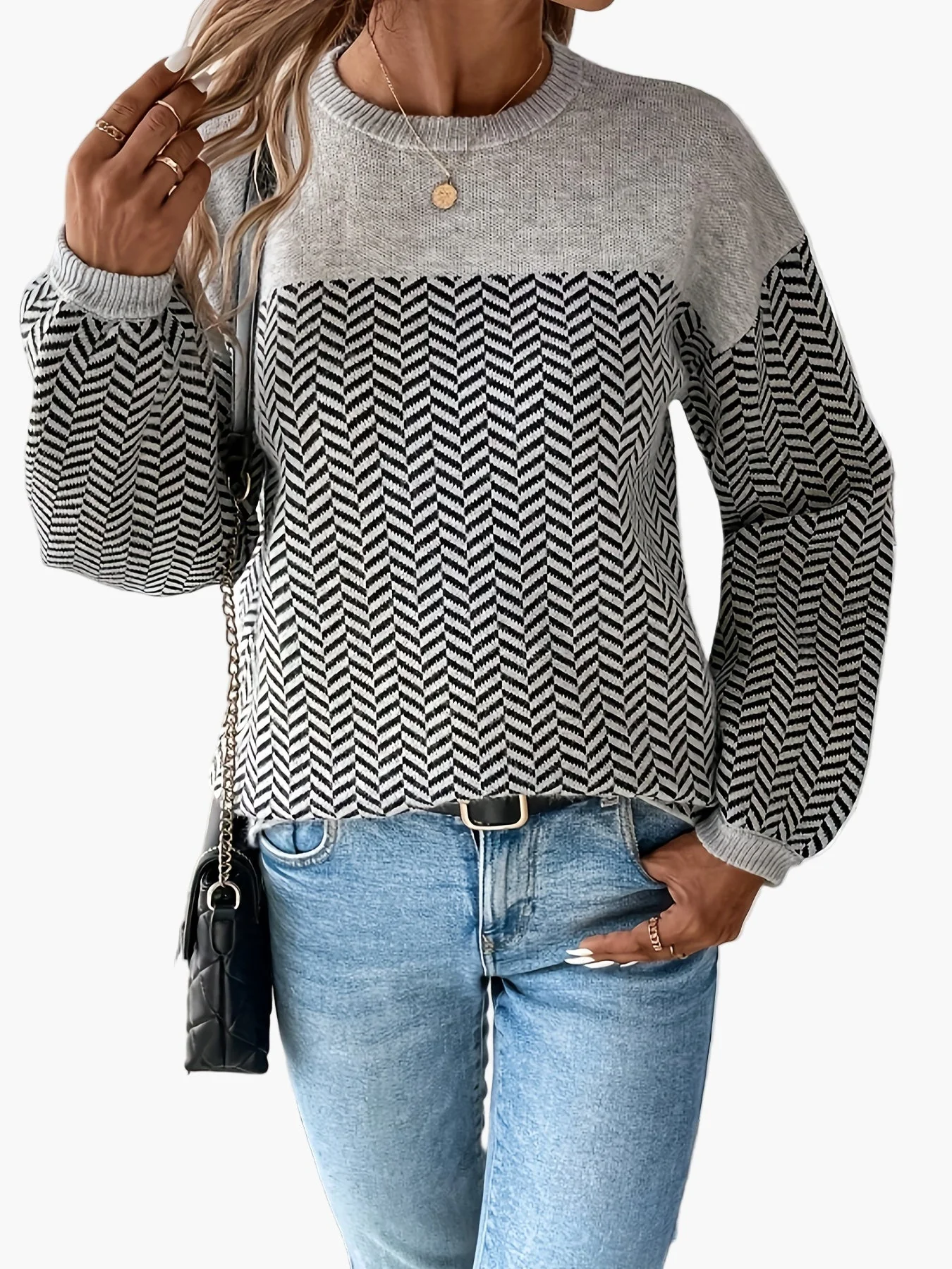 Damen Strickpullover mit Pfeilmuster, lässig, perfekt für Herbst und Winter - Image 5