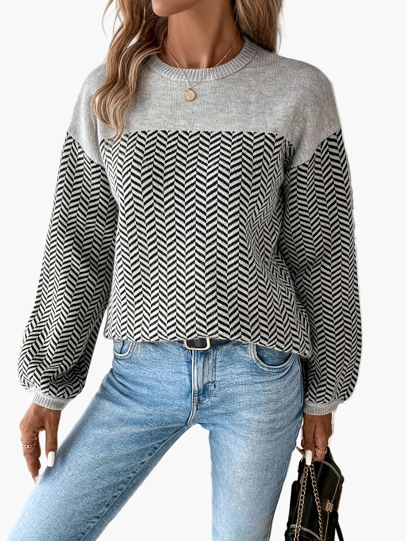 Damen Strickpullover mit Pfeilmuster, lässig, perfekt für Herbst und Winter - Image 6