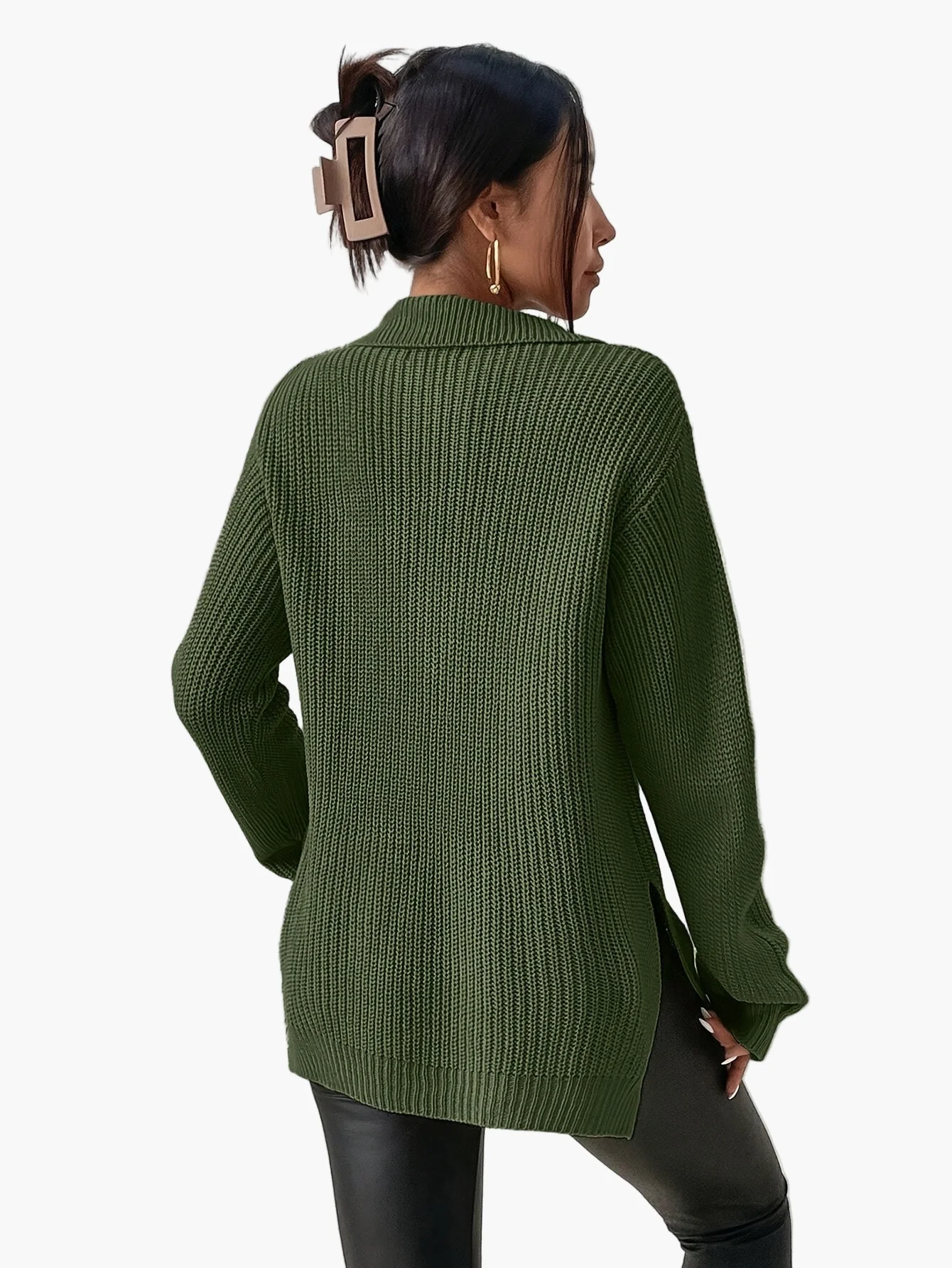 Damen Strickpullover mit Reißverschluss und hohem Kragen – Modischer Oversize-Pullover für Herbst und Winter - Image 4