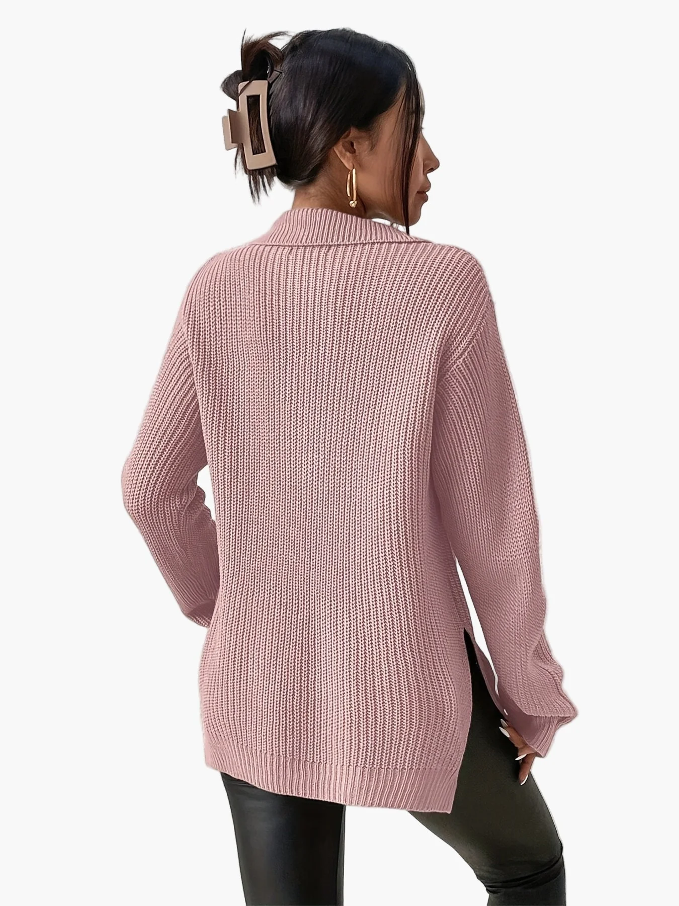 Damen Strickpullover mit Reißverschluss und hohem Kragen – Modischer Oversize-Pullover für Herbst und Winter - Image 5