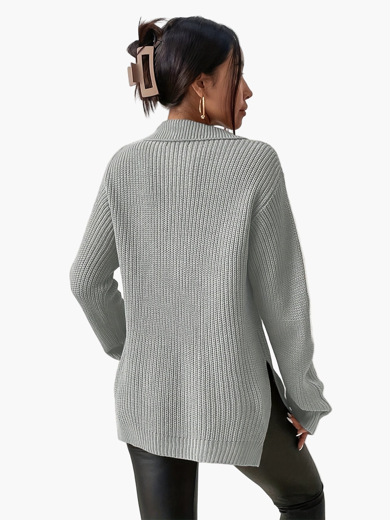 Damen Strickpullover mit Reißverschluss und hohem Kragen – Modischer Oversize-Pullover für Herbst und Winter - Image 6