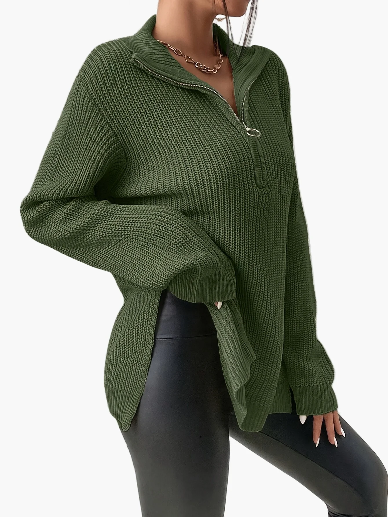 Damen Strickpullover mit Reißverschluss und hohem Kragen – Modischer Oversize-Pullover für Herbst und Winter - Image 7
