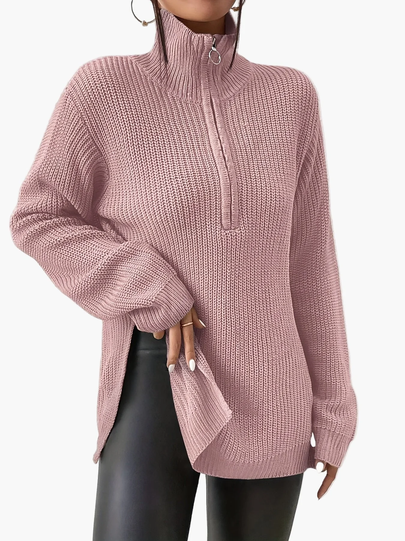 Damen Strickpullover mit Reißverschluss und hohem Kragen – Modischer Oversize-Pullover für Herbst und Winter - Image 8