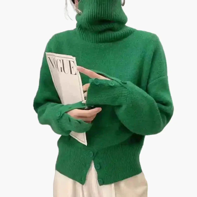 Damen Strickpullover mit Stehkragen und Knopfleiste – Modischer Freizeit-Look - Image 2