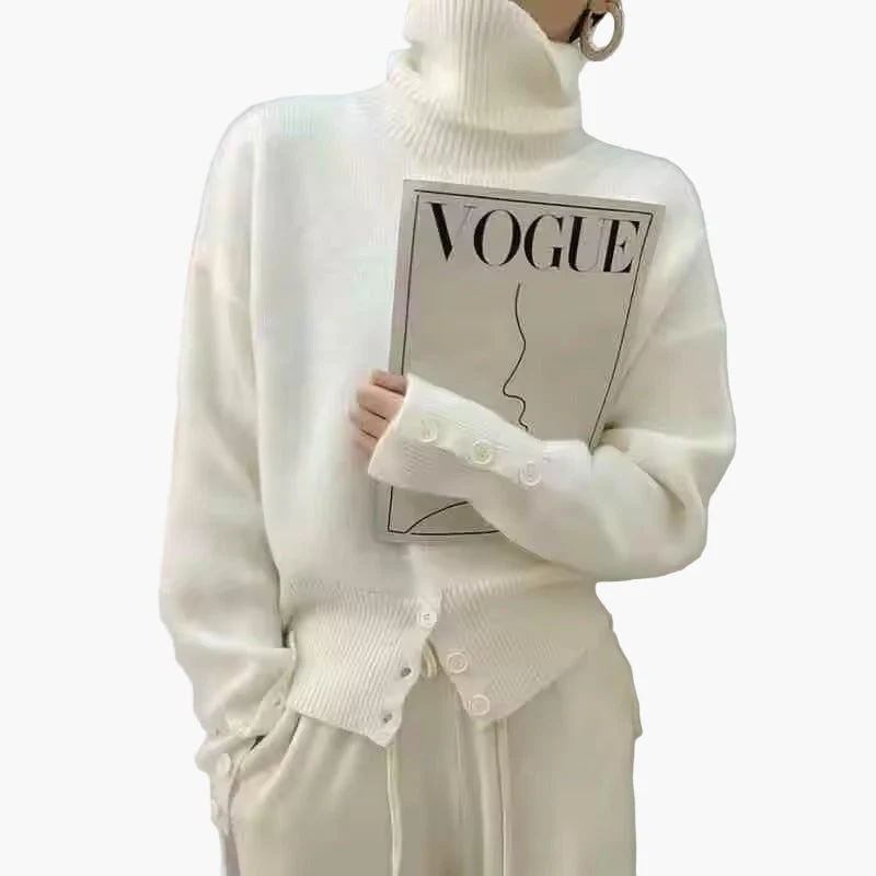Damen Strickpullover mit Stehkragen und Knopfleiste – Modischer Freizeit-Look - Image 5