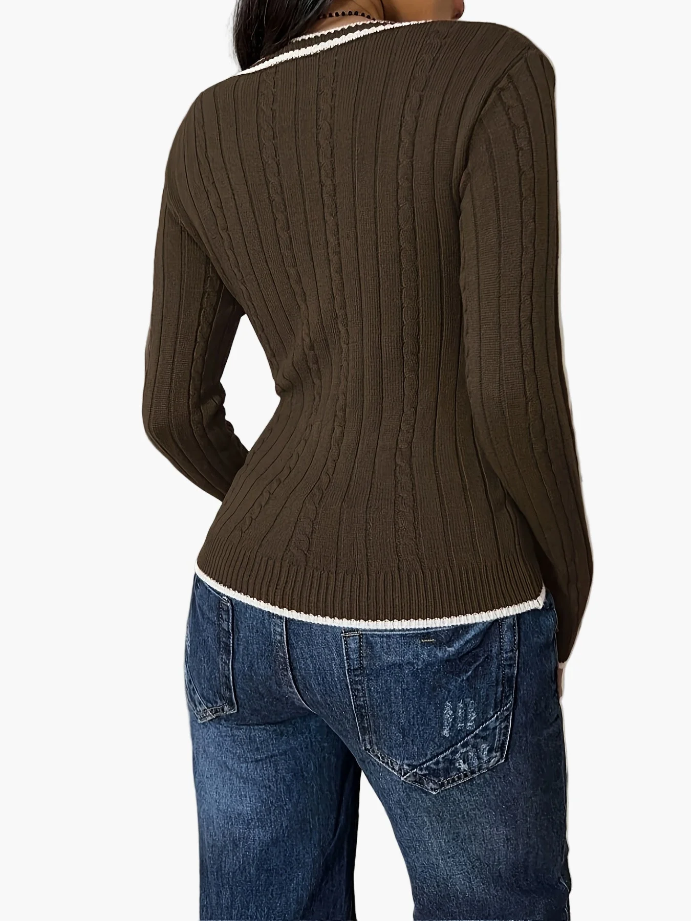 Damen Strickpullover im Vintage-Stil mit V-Ausschnitt – Figurbetont, Alltag & Freizeit - Image 7
