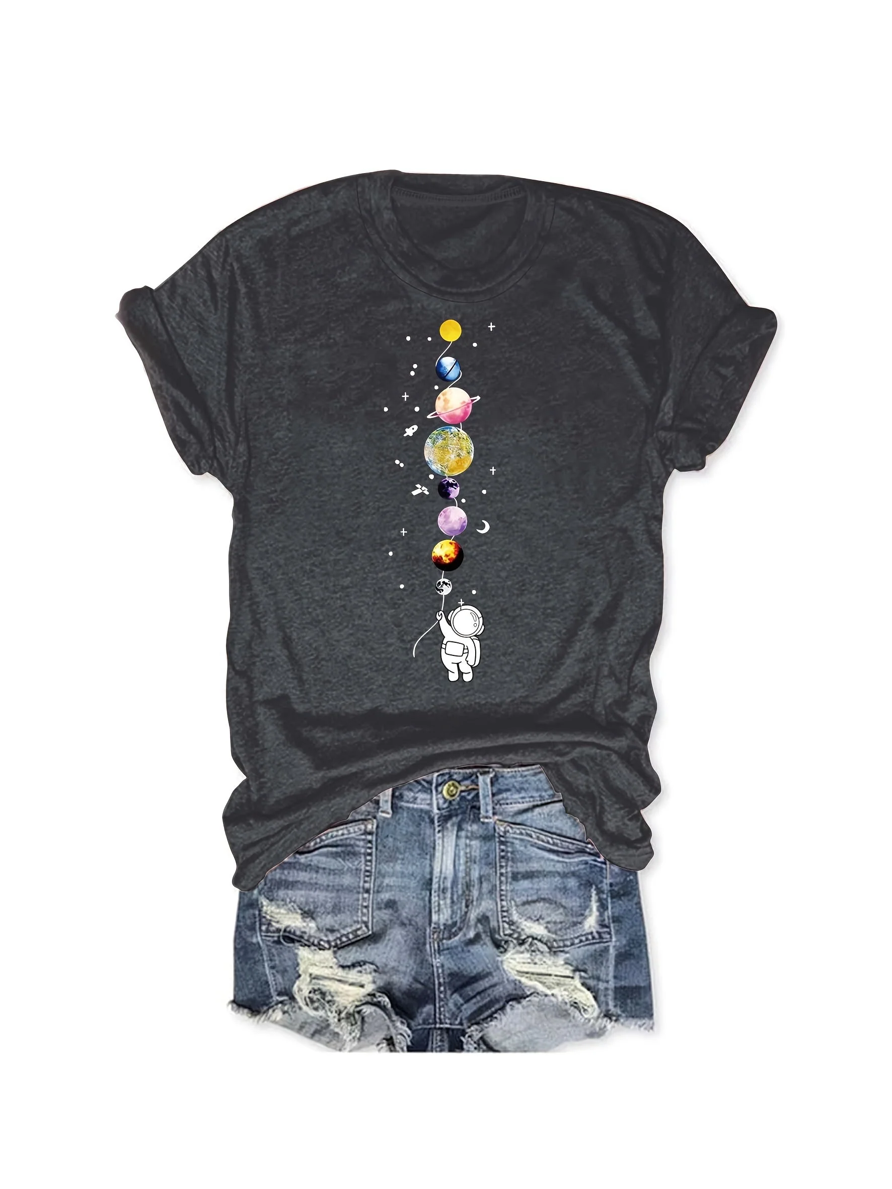 Damen T-Shirt mit Astronaut und Planeten – Casual Style für Alltag und Freizeit – Galaxie & Weltraum Motiv - Image 5