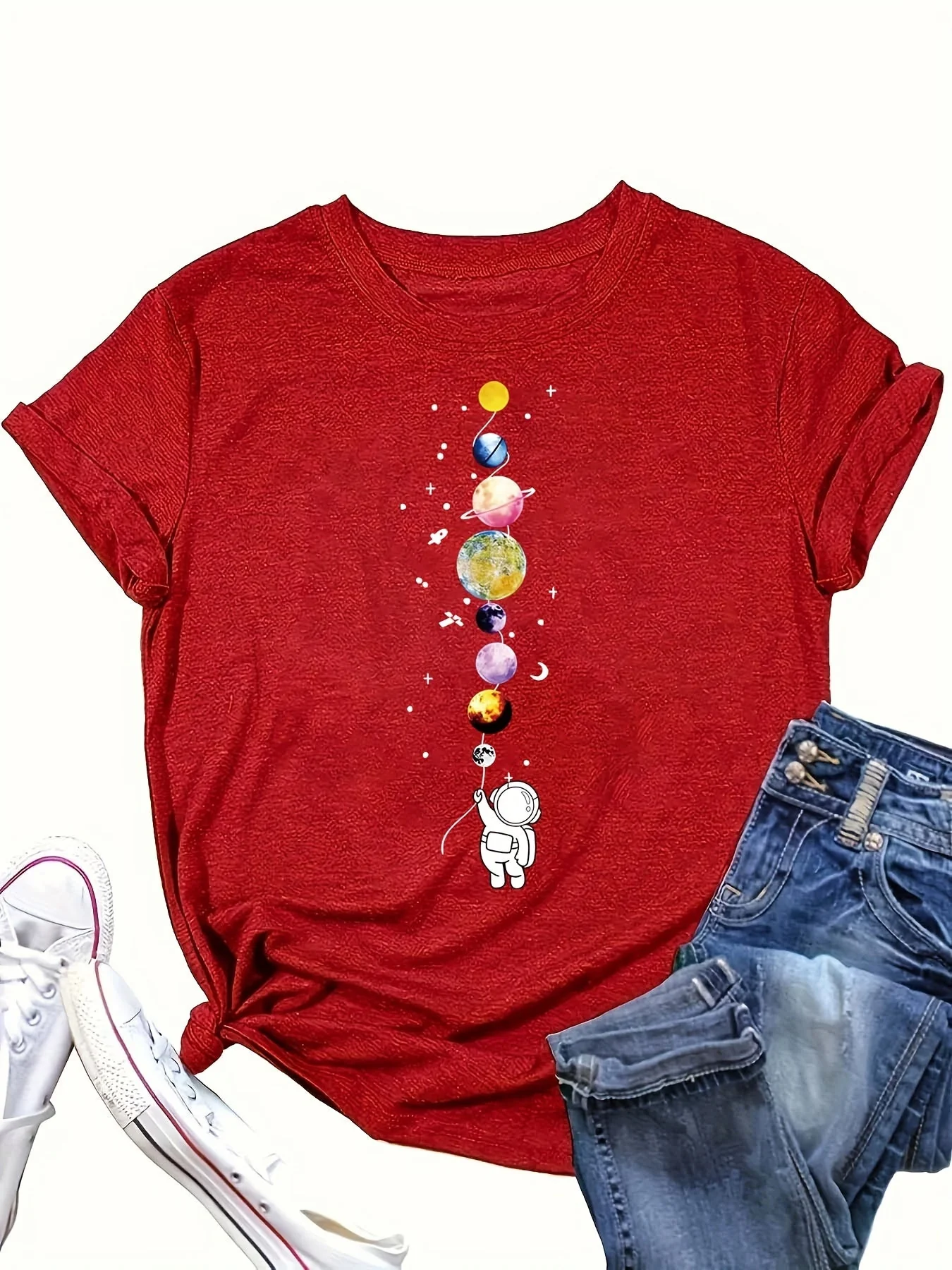 Damen T-Shirt mit Astronaut und Planeten – Casual Style für Alltag und Freizeit – Galaxie & Weltraum Motiv - Image 6