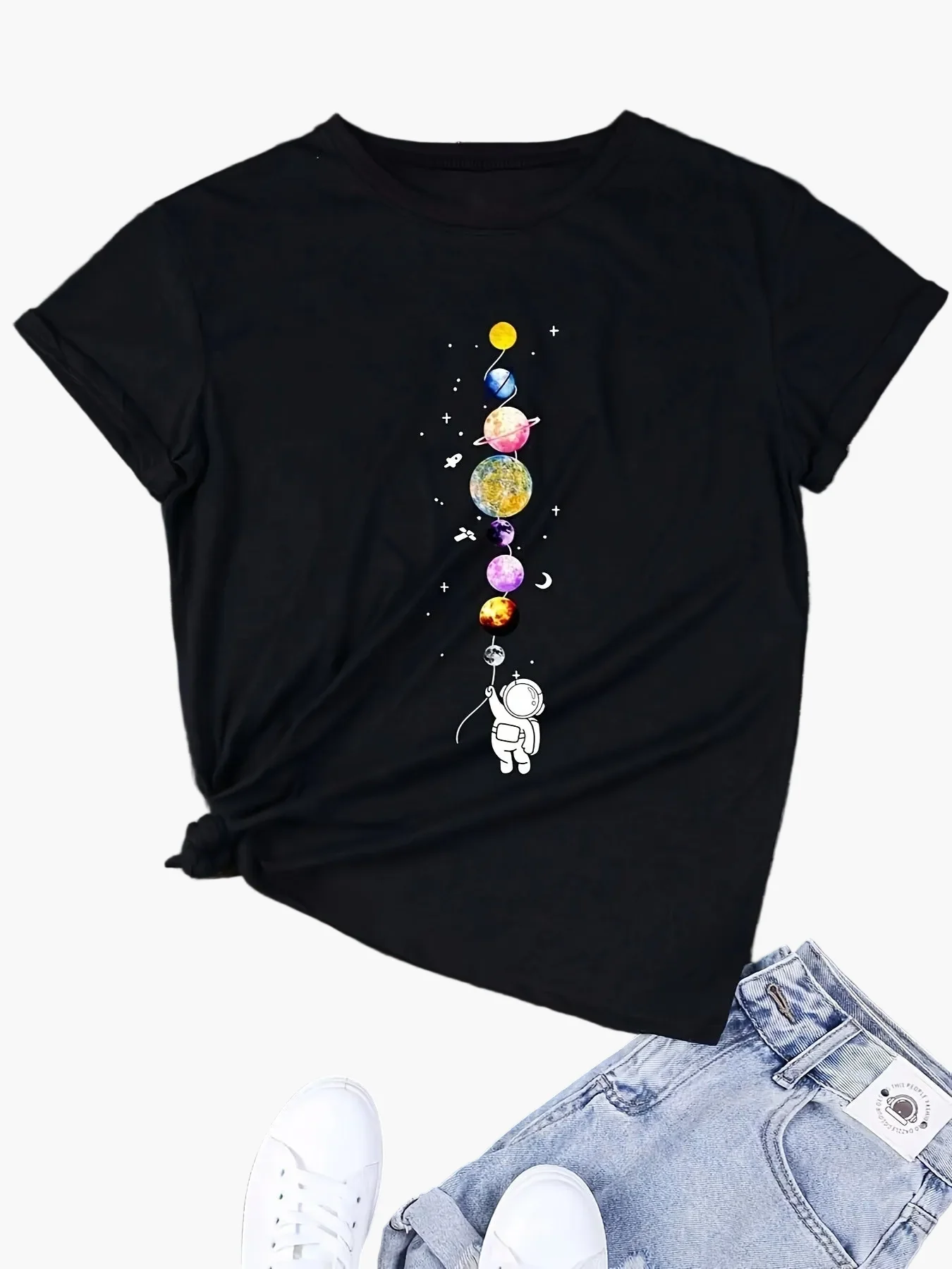 Damen T-Shirt mit Astronaut und Planeten – Casual Style für Alltag und Freizeit – Galaxie & Weltraum Motiv - Image 8