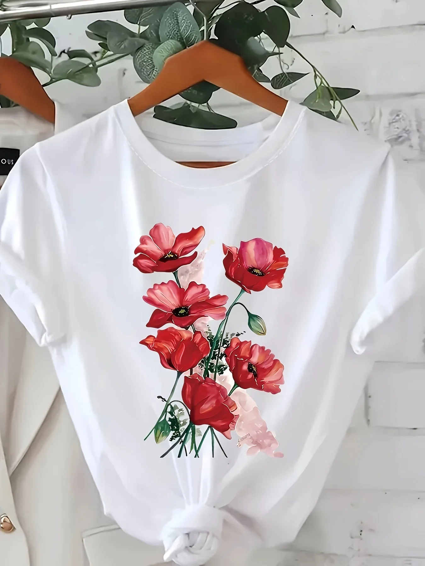 Damen T-Shirt mit Blumenmotiv – Casual Stil, Frühling/Sommer, Floraler Print