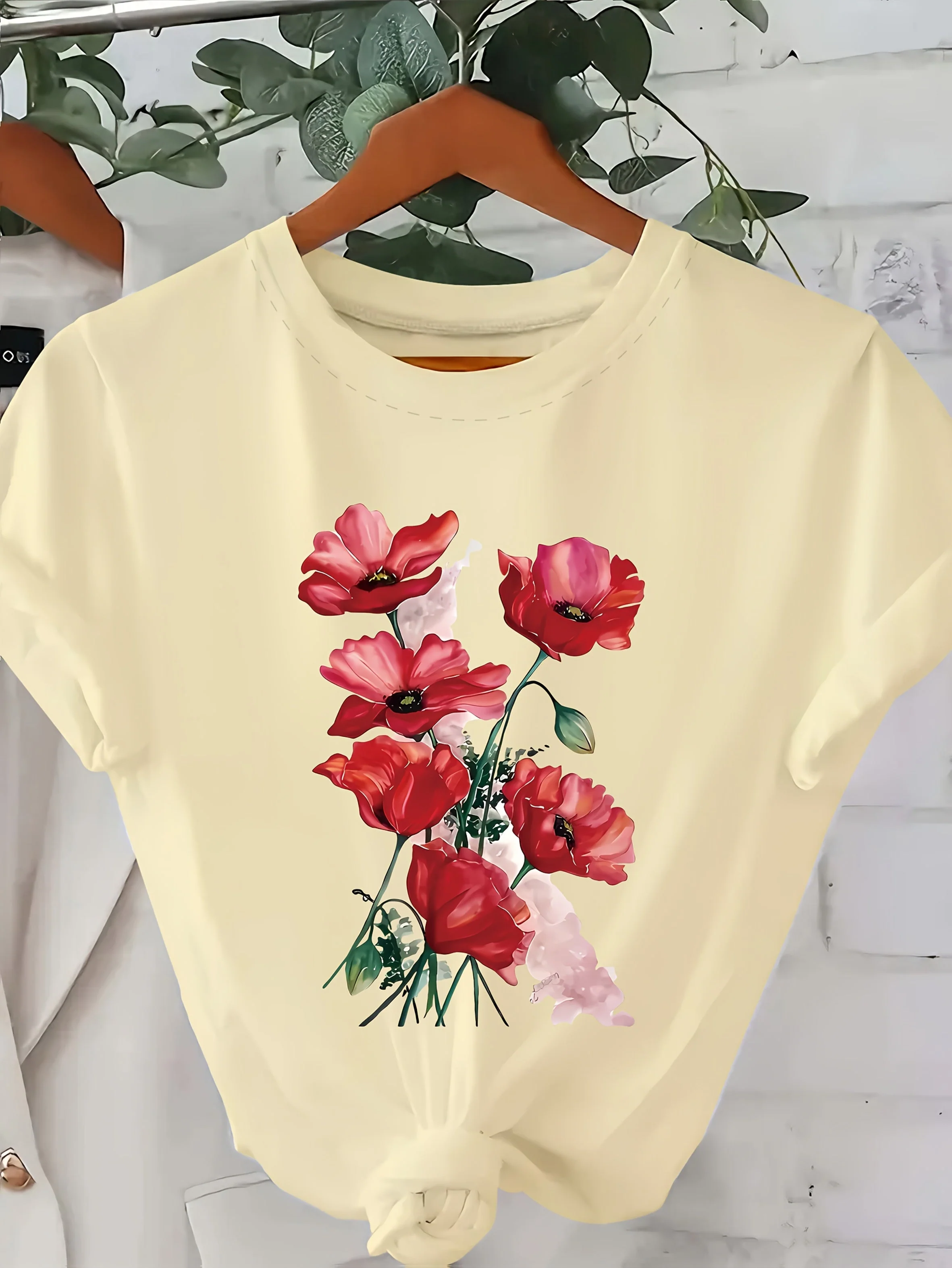 Damen T-Shirt mit Blumenmotiv – Casual Stil, Frühling/Sommer, Floraler Print - Image 2